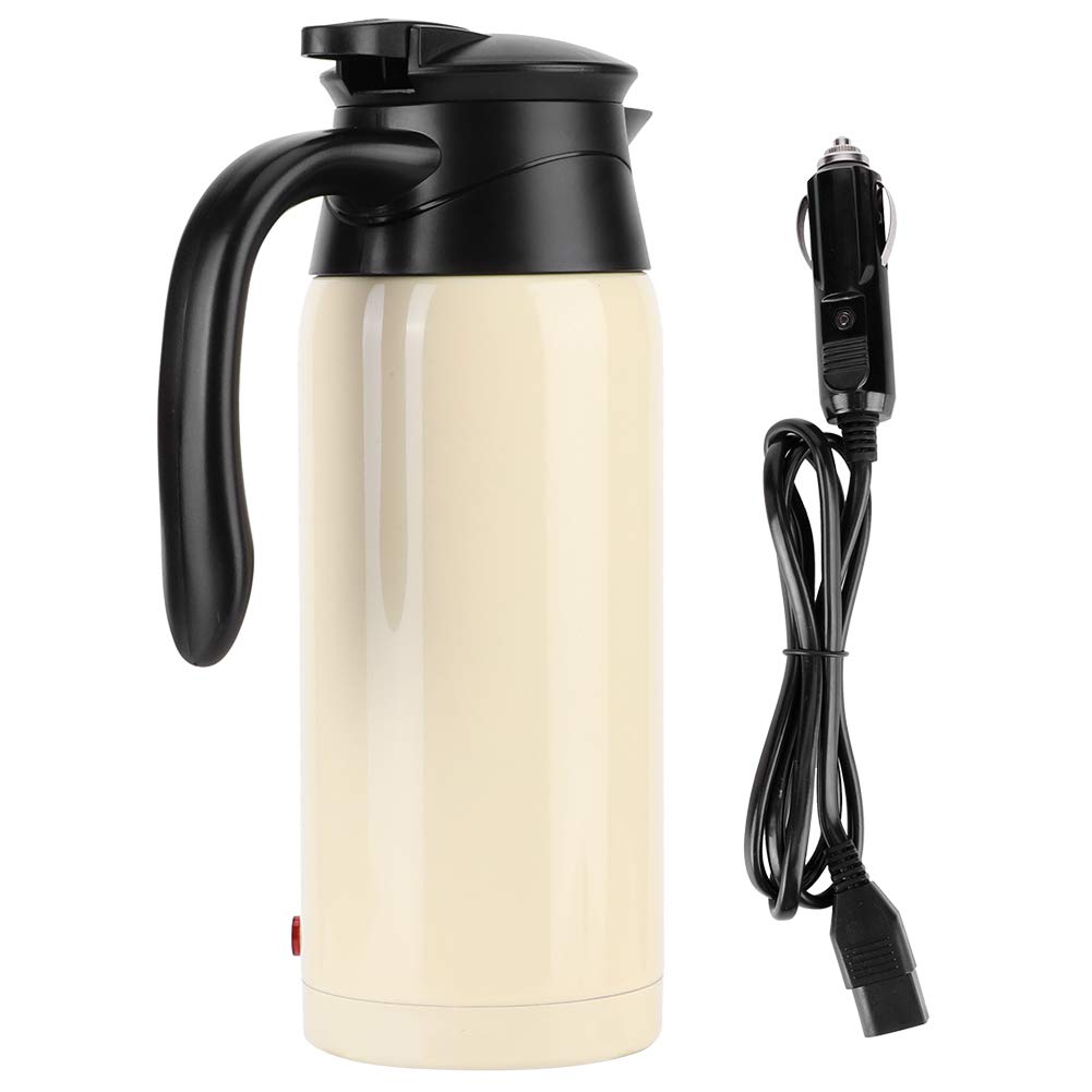 Electric Tea Kettle 800ml - Stainless Steel Car Travel Kettle with Auto Shut-Off - Portable Hot Water Kettle for Road Trips, Camping & Office (Cream)