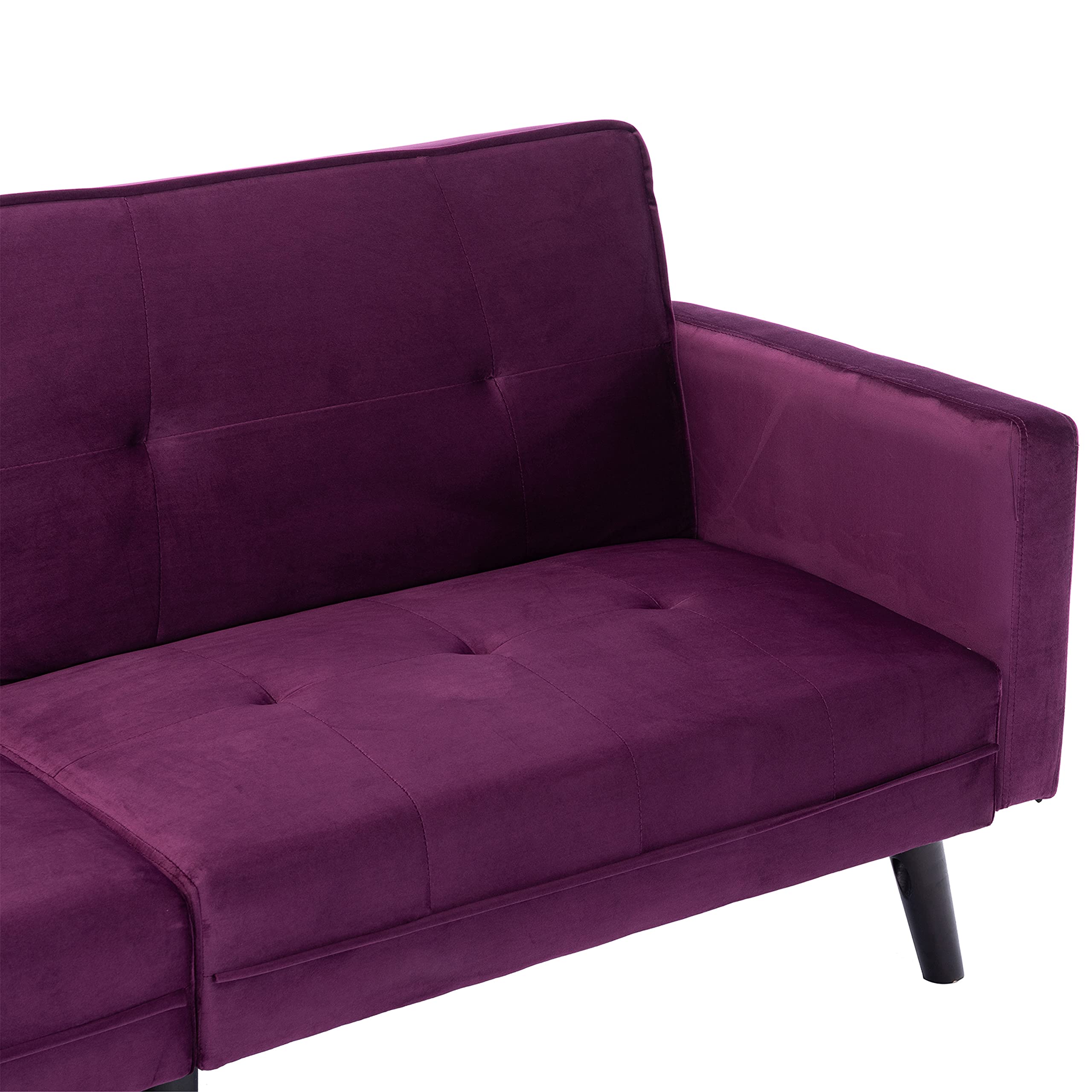 Velvet Convertible Sofa Bed with Adjustable Backrest & 6 Wood Legs - Modern Folding Sleeper Loveseat for Living Room, Bedroom & Guest Room | Perfect for Small Spaces, Studio Apartments & Overnight Guests