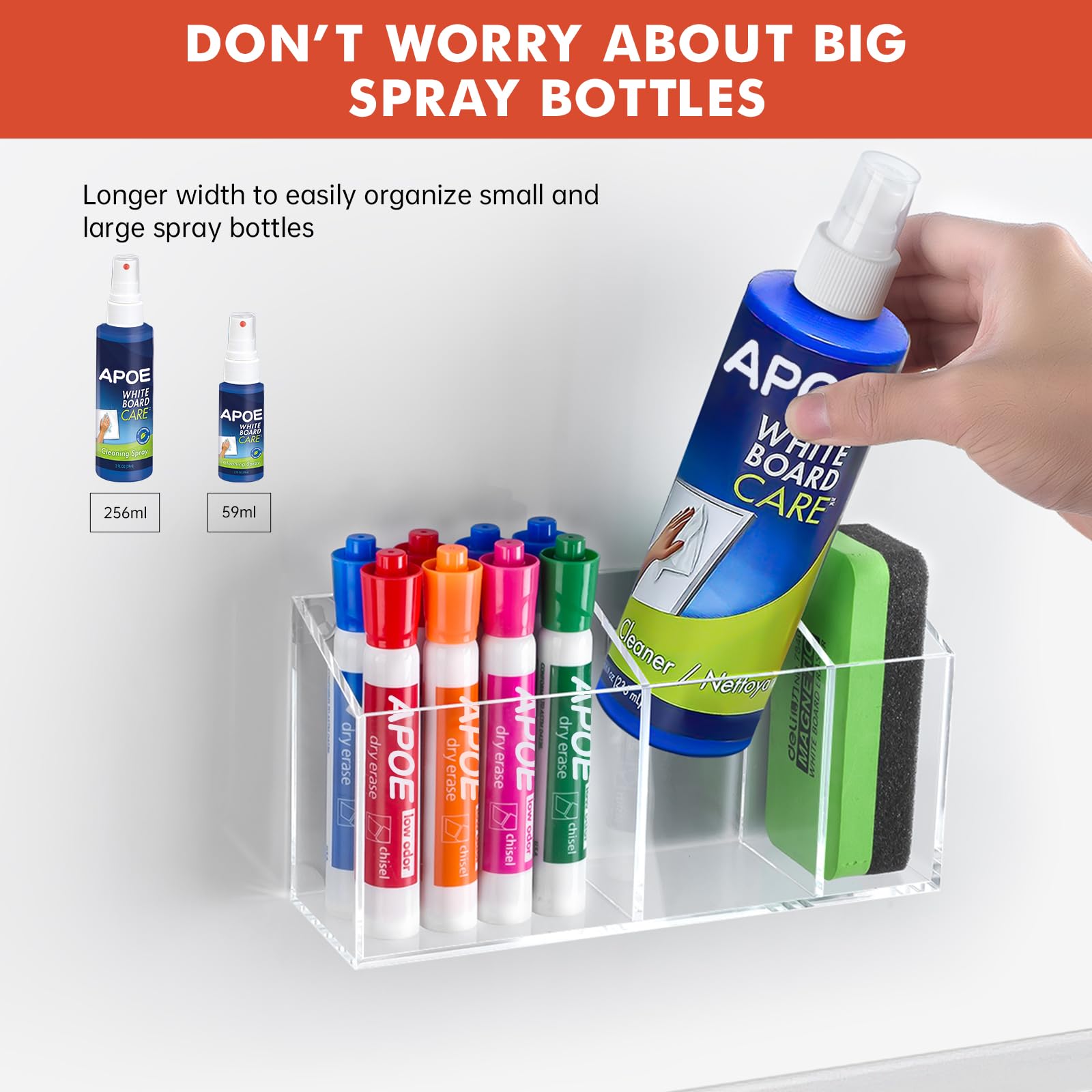 Magnetic Dry Erase Marker Holder - Acrylic Whiteboard & Refrigerator Organizer with Strong Magnet for Office, Classroom, Home - Perfect for Whiteboard Markers, Pens, Notes on Fridge, Locker & Metal Surfaces