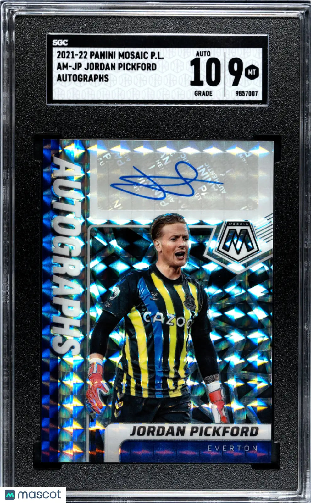 2021 Panini Mosaic Premier League Jordan Pickford Autographed Soccer Card SGC 9 Gem Mint - Perfect for Soccer Memorabilia Collectors and Everton FC Fans Display
