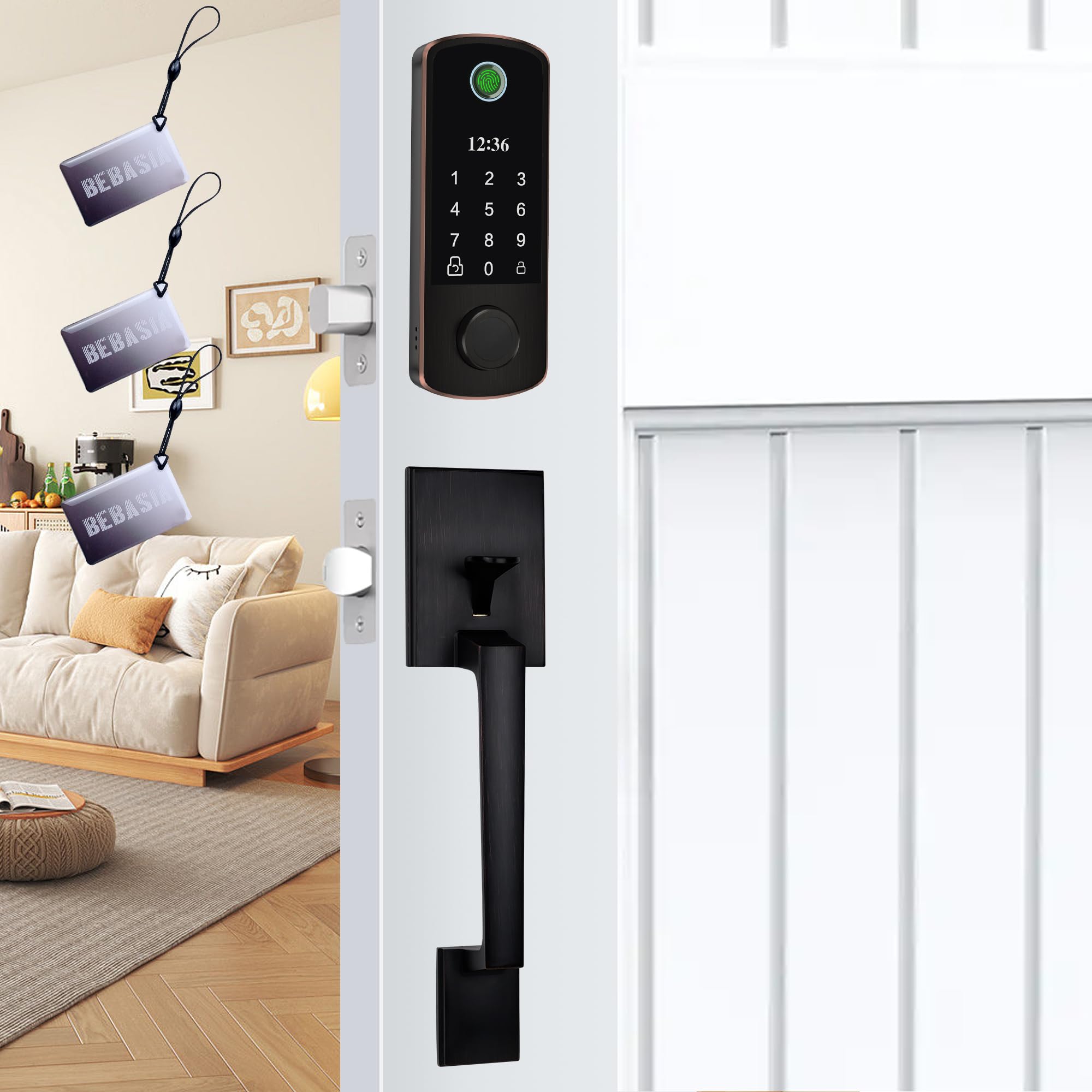 BEBASIA Smart Lock - Fingerprint Door Lock with Keypad, Keyless Entry & Auto Lock, Supports 300+ Users (Aged Bronze) - Perfect for Homes, Apartments & Offices
