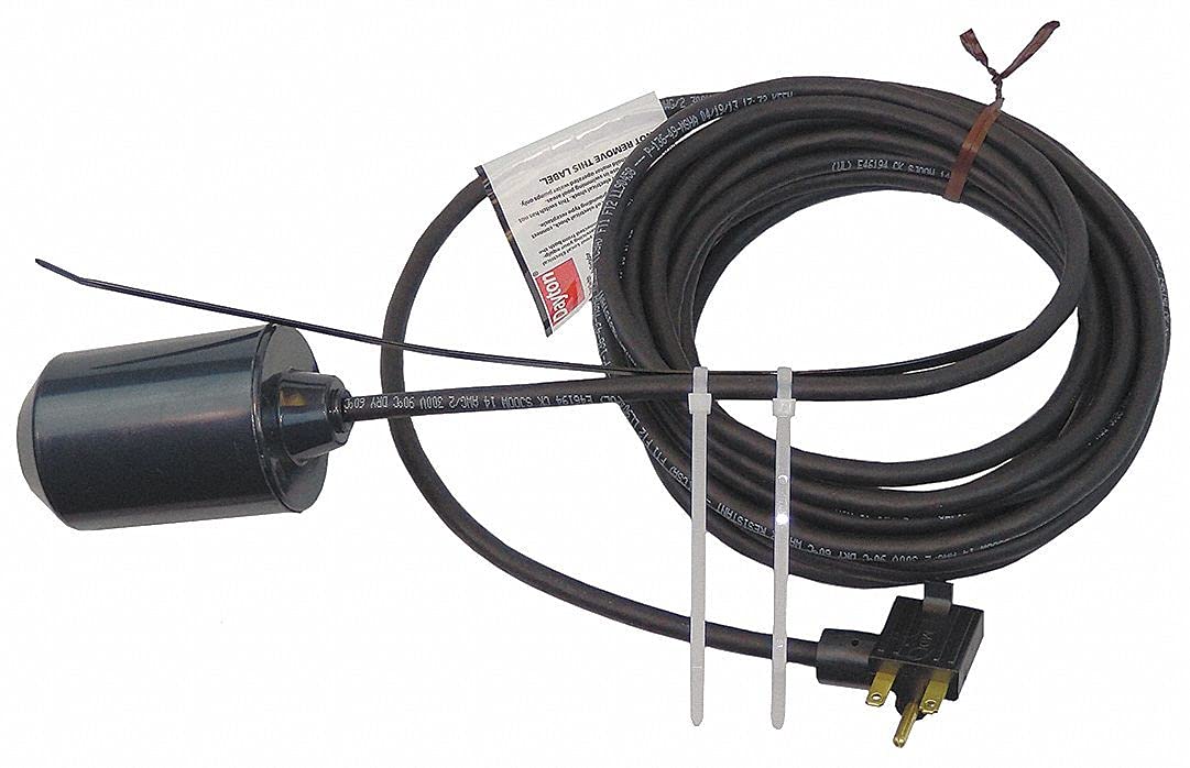 **Dayton 6PNV2 Mechanical Float Switch - Normally Open Tether Switch for Water Level Control | Ideal for Sump Pumps, Basements & Industrial Tanks**