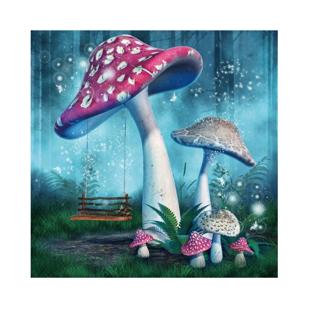 6x6ft Wonderland Mushrooms Photography Backdrop - Silver Glitter Fungus Enchanted Forest Background for Kids Baby Portraits, Birthday Party, Princess Photo Shoot Props