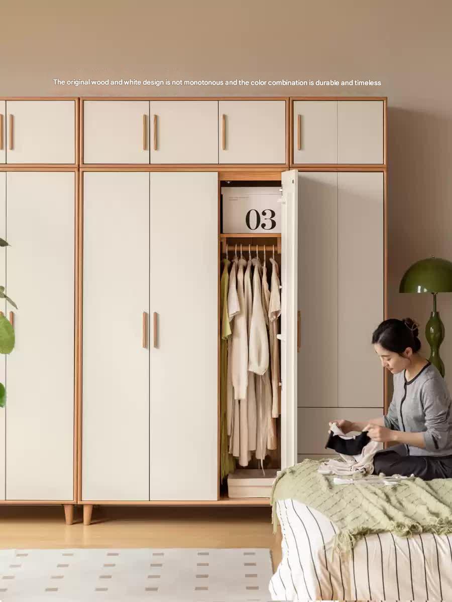 Stylish Oak & Poplar Solid Wood Modern Wardrobe - Spacious Storage for Bedroom, Closet Organization & Home Decor