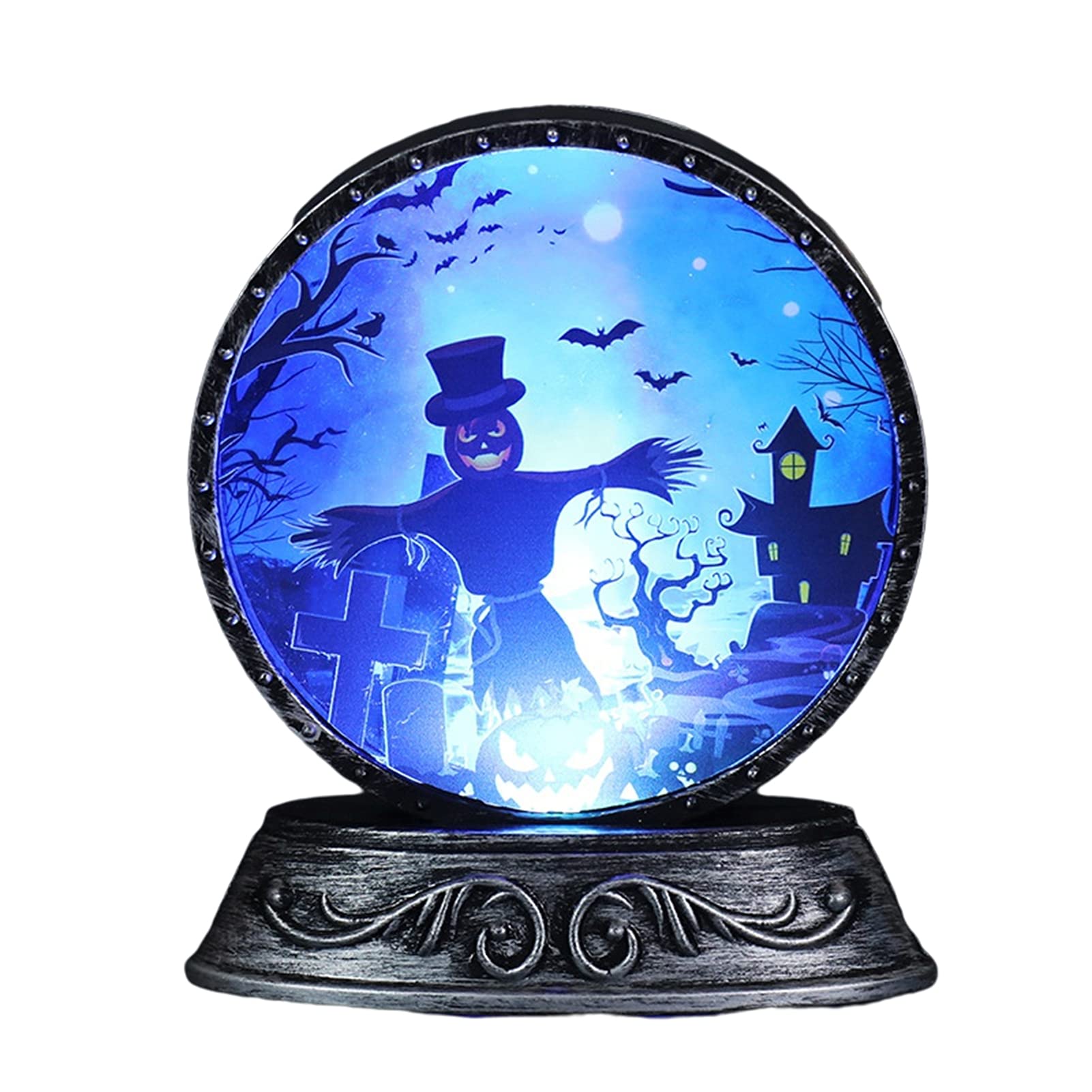 LED Pumpkin Lantern Halloween Decor - Flat Candle Light Night Lamp for Haunted House, Horror Party, Home, Bedroom & Office Decoration with Skeleton & Witch Patterns - Spooky Mood Lighting for Halloween Parties, Trick-or-Treat Displays & Seasonal Home Décor