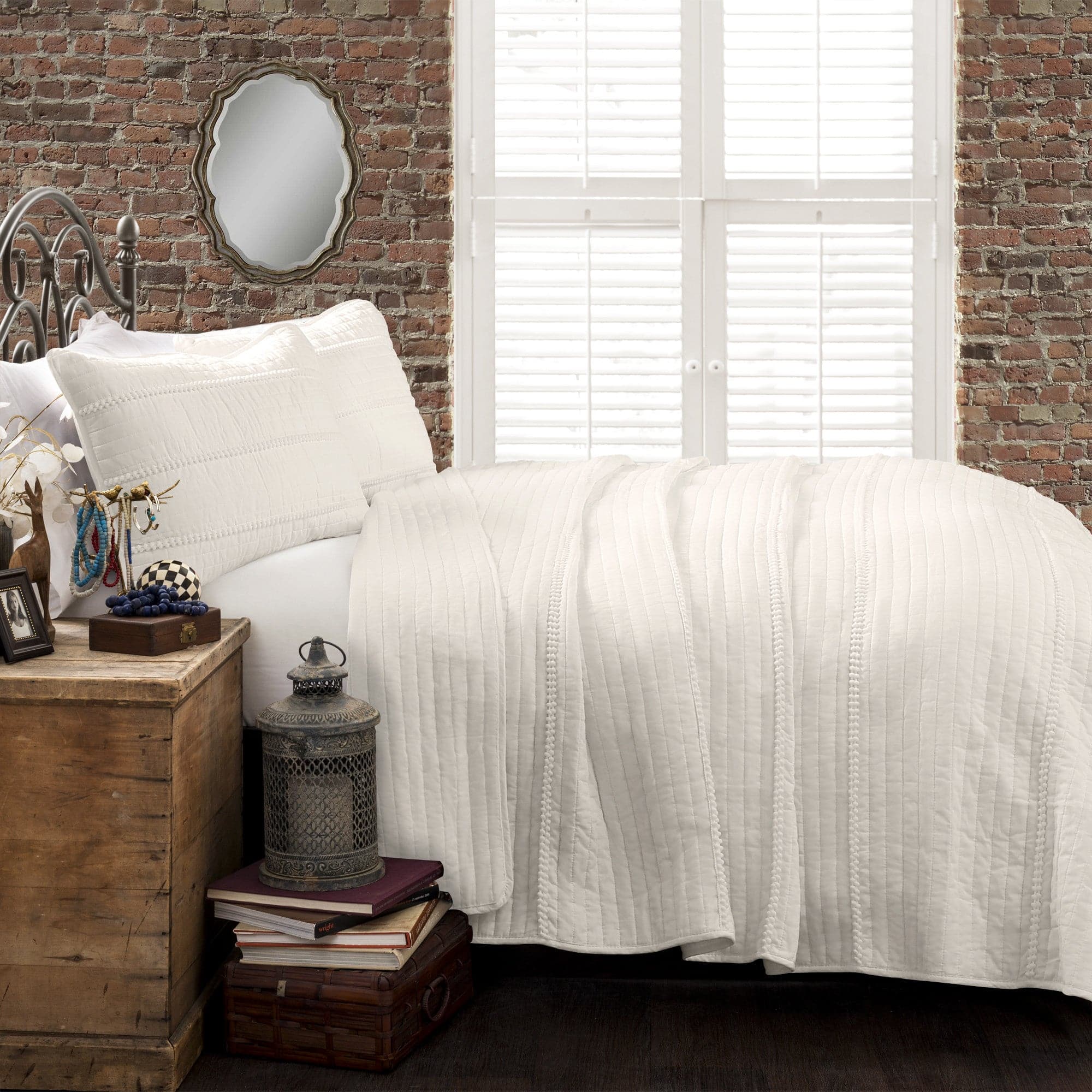Pom Pom Stripe Quilt 3 Piece Bedding Set - Soft & Cozy Comforter, Pillow Shams & Bed Skirt - Perfect for Guest Rooms, Kids' Bedrooms & Cozy Winter Nights