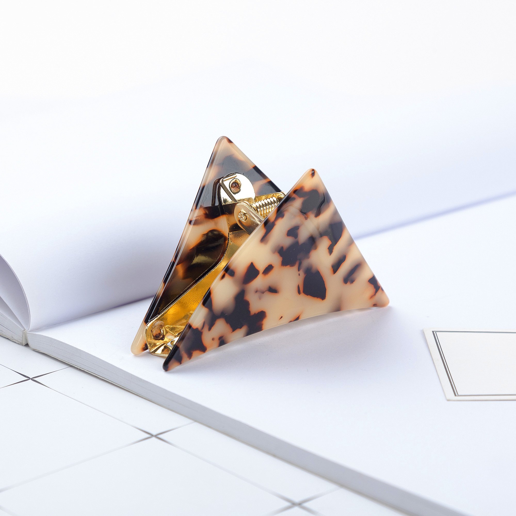 Handmade Celluloid French Hair Clips - Large Triangle Tortoise Shell Barrettes for Women | Luxury Fashion Hair Accessories | Perfect for Weddings, Parties & Everyday Elegance