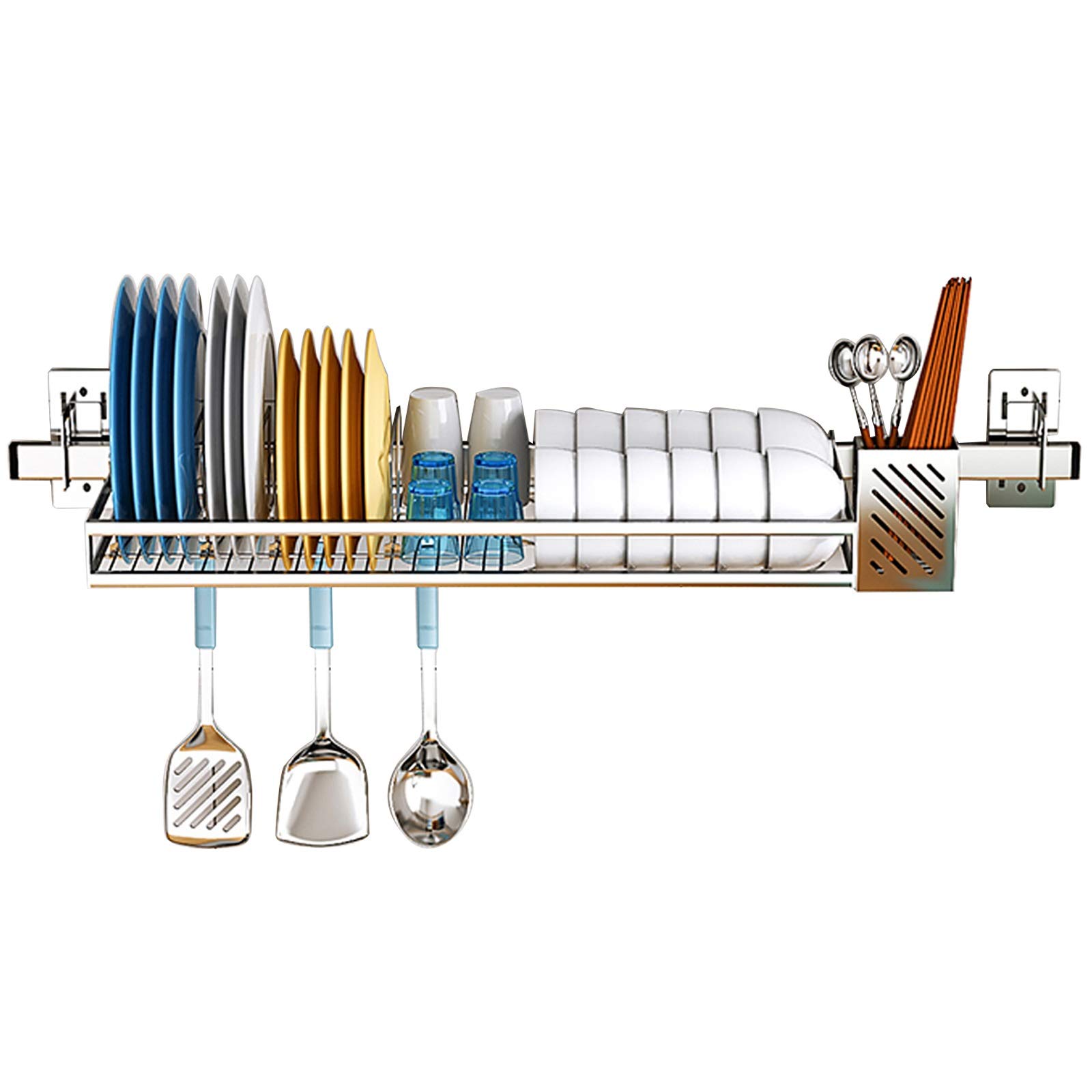 Stainless Steel Over The Sink Dish Drying Rack with Utensil Holder - Space Saving Kitchen Organizer for Countertop Storage | Perfect for Small Kitchens & Apartment Living (Silver)