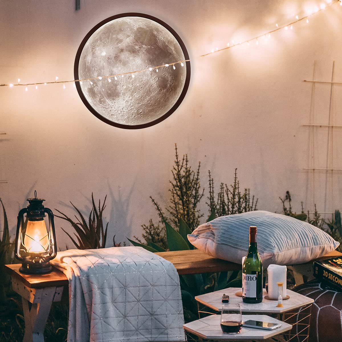 24” MOON MIRROR - Round LED Illuminated Wall Mirror with Lunar Design, Magic Luminous Atmosphere Lamp for Home Decor | Perfect for Bedroom, Living Room & Nursery Night Light