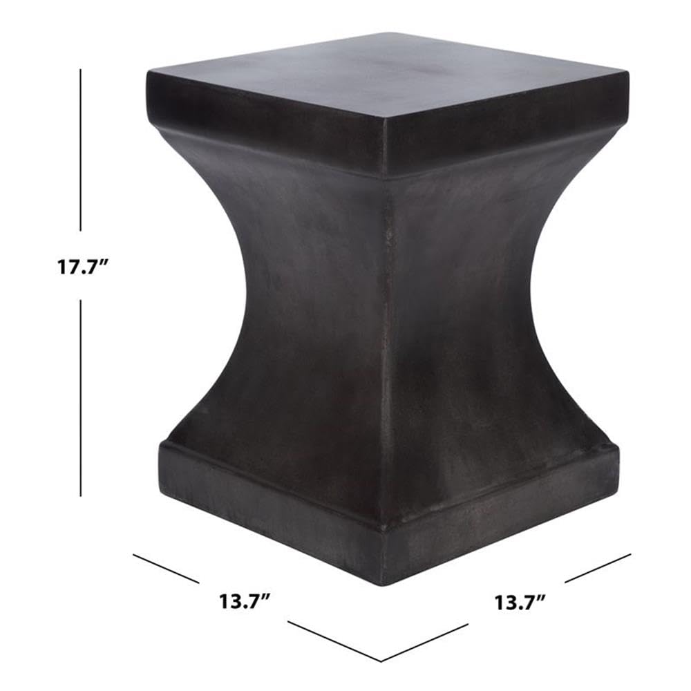 SAFAVIEH Outdoor Curby Black Modern Concrete Accent Table - Stylish Patio Side Table for Garden, Poolside & Balcony Decor