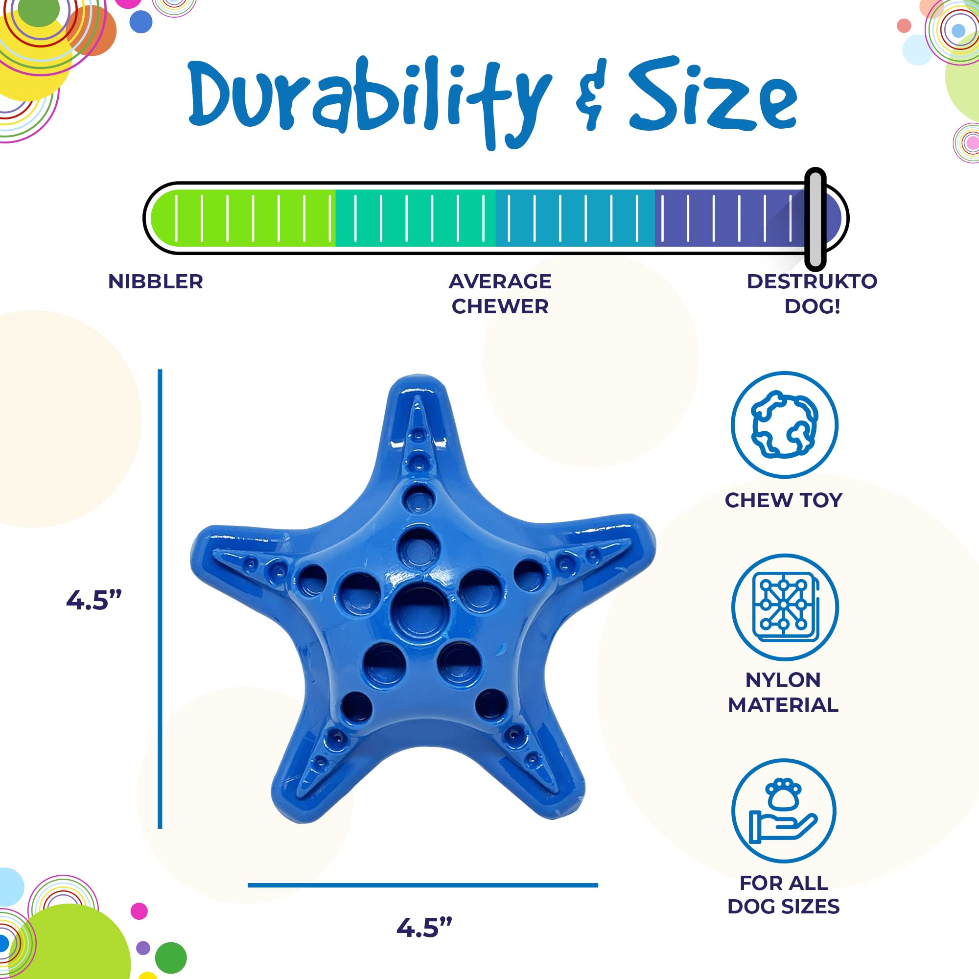 SodaPup Starfish Durable Dog Chew Toy - Non-Toxic Pet Safe Nylon Chewing Bone for Mental Stimulation & Dental Care - Made in USA - Perfect for Aggressive Chewers, Puppy Teething, Anxiety Relief & Fresh Breath (Great for Playtime, Training & Travel)