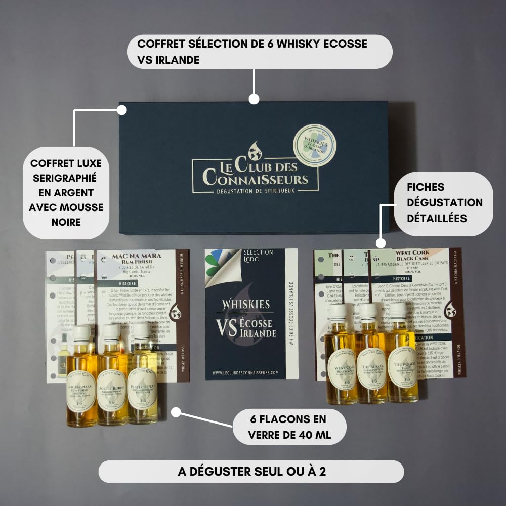 Premium Whisky Tasting Set - Scotland vs Ireland 6 x 40ml - Solo or Duo Experience - The Connoisseurs Club - Perfect Gift for Men - Whisky Lovers Gift for Birthday, Anniversary & Special Occasions