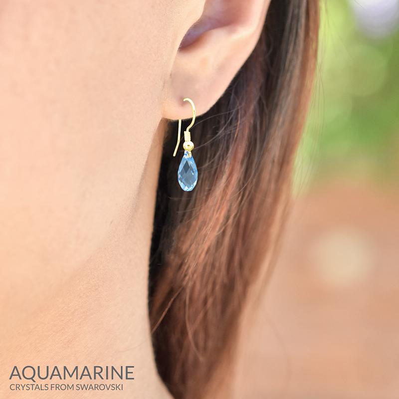 24K Gold Plated Aquamarine Swarovski Crystal Teardrop Earrings for Women - Elegant Dangle Drop Earrings for Wedding, Party & Special Occasions