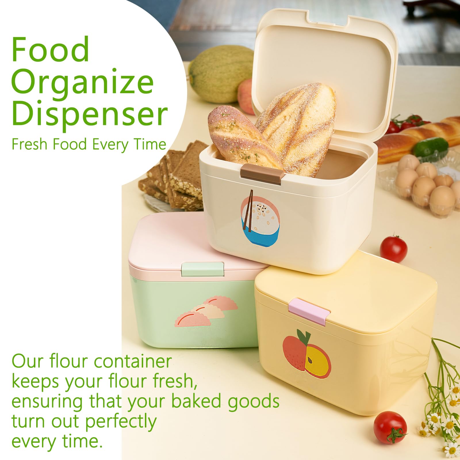 5 Lbs Rice Dispenser with Measuring Cup - Airtight Food Storage Container for Kitchen Pantry Organization | Perfect for Rice, Cereal, Flour & Dry Goods (Pink & Green)