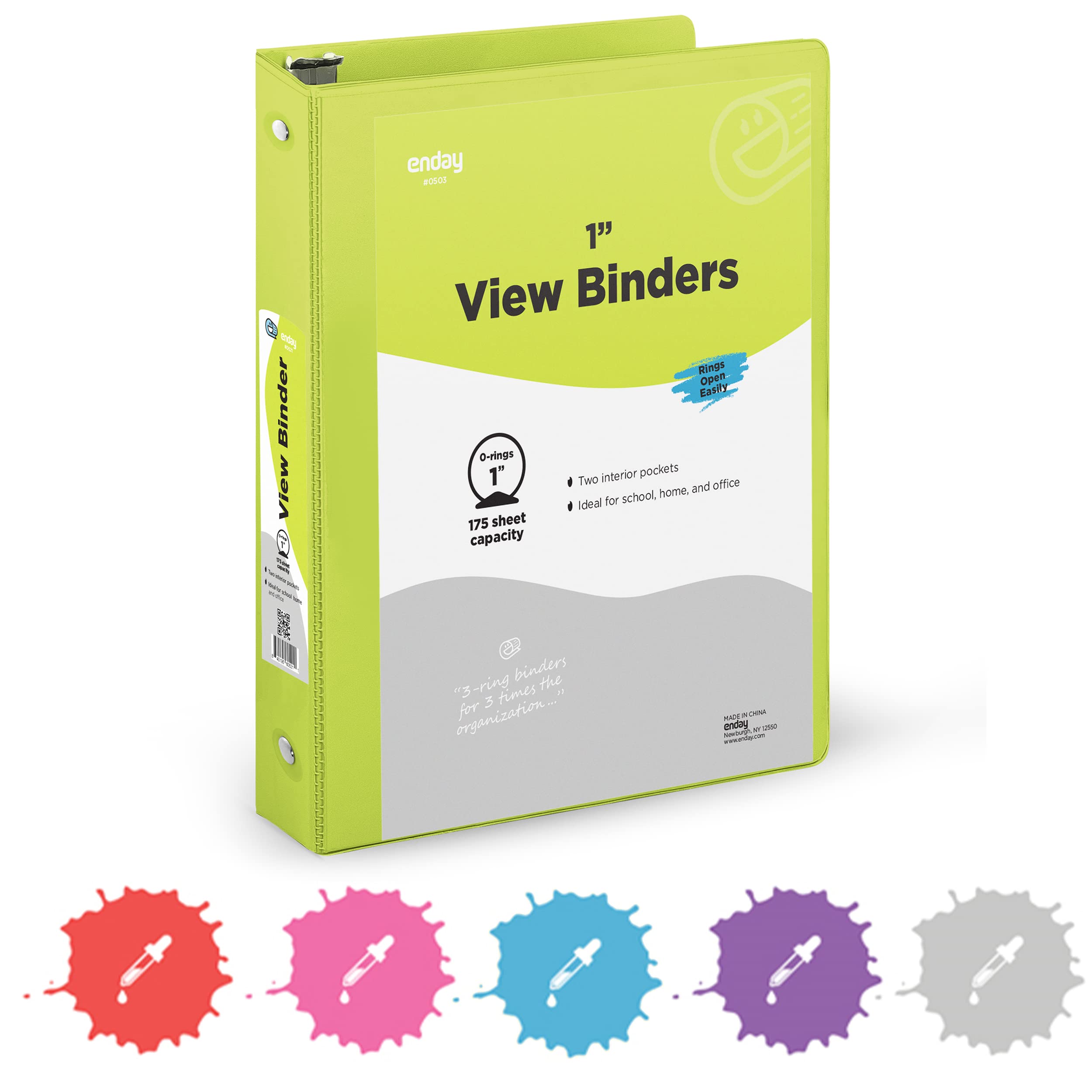 1 Inch 3 Ring Binder with Clear View Cover - 2 Inside Pockets, Green School & Office Supplies for Home, Work & Organization | Durable Binders for Students, Teachers & Professionals by Enday