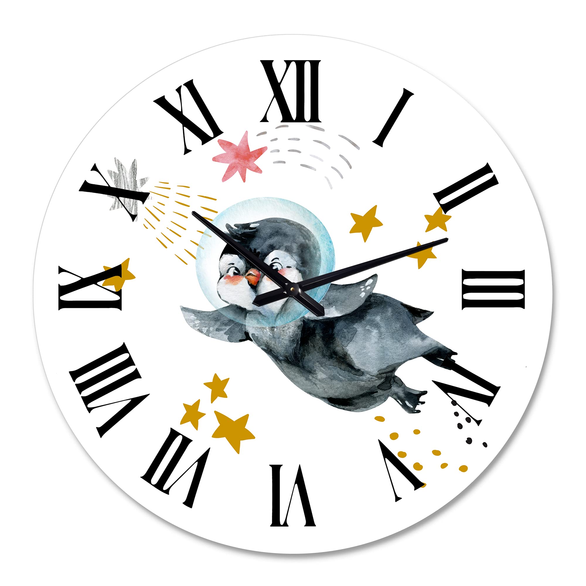 Farmhouse Wall Clock with Little Penguin & Stars Design - Large Decorative Clock for Bedroom, Living Room, Nursery | Perfect for Home, Office & Gift Giving