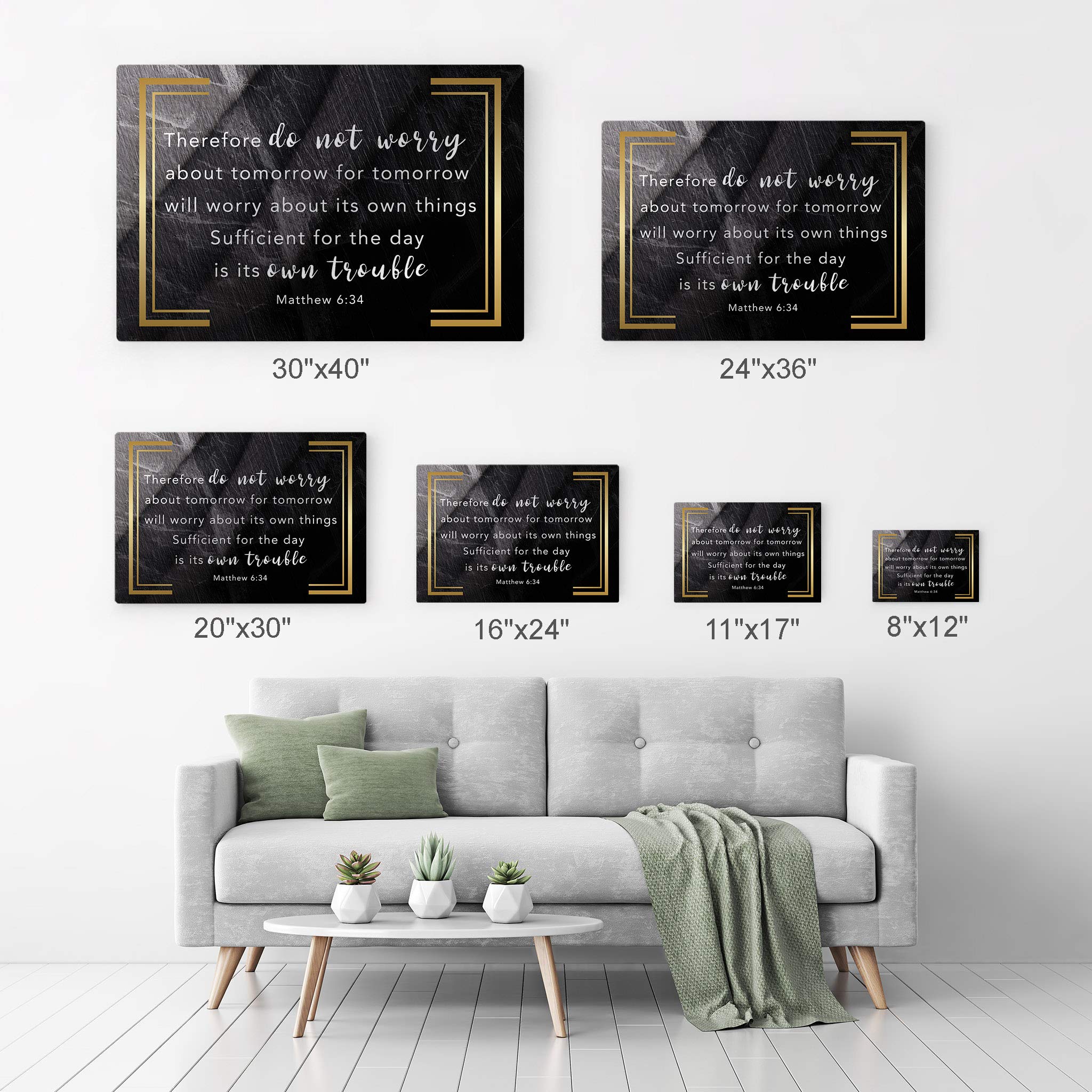 Matthew 6:34 Bible Verse Metal Wall Art - Christian Religious Inspirational Scripture Print (20x30 Inch) Ready to Hang - Perfect for Home, Office & Church Decor