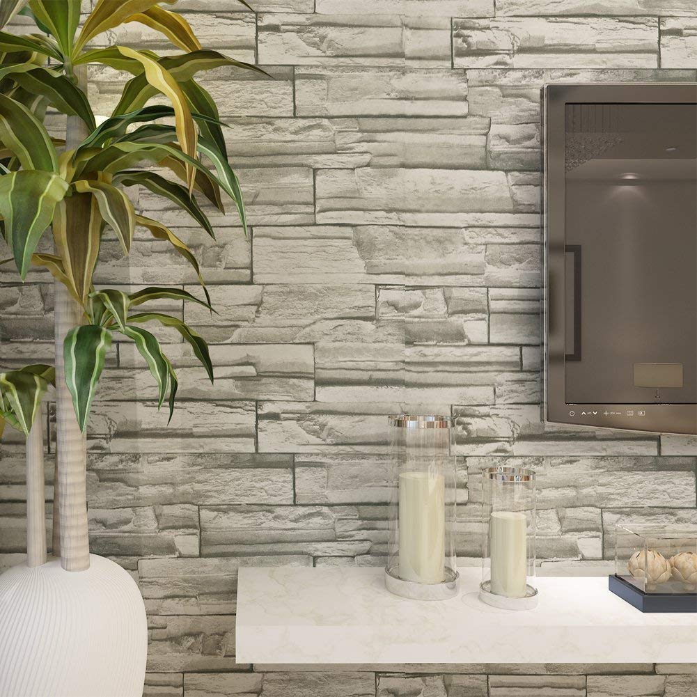 Super Large Retro Gray Brick Stone Textured Vinyl Wallpaper - 20.8'' x 393.7'' Roll for Living Room, Bedroom & TV Backdrop - Waterproof Peel & Stick DIY Home Decor - Perfect for Accent Walls, Feature Walls and Home Renovation Projects