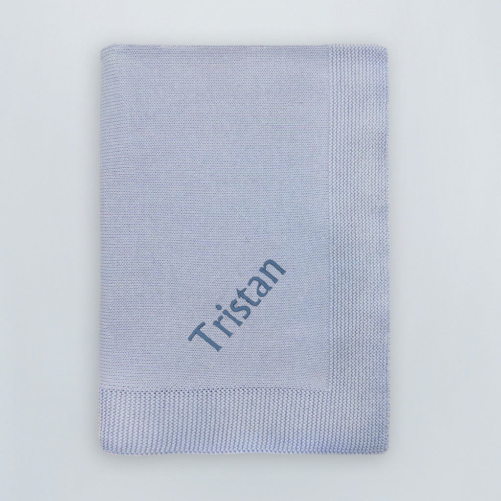 Personalized Knitted Baby Blanket - Soft Blue Handmade Blanket for Newborns & Infants - Perfect for Nursery, Gift, and Photo Shoots