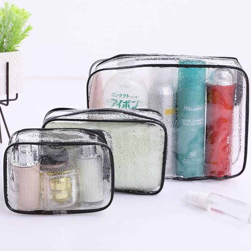 3-Pack Clear PVC Travel Toiletry Bags | Waterproof Makeup Organizer for Cosmetics & Toiletries | TSA Approved Carry-On Essentials for Vacation, Gym & Business Trips