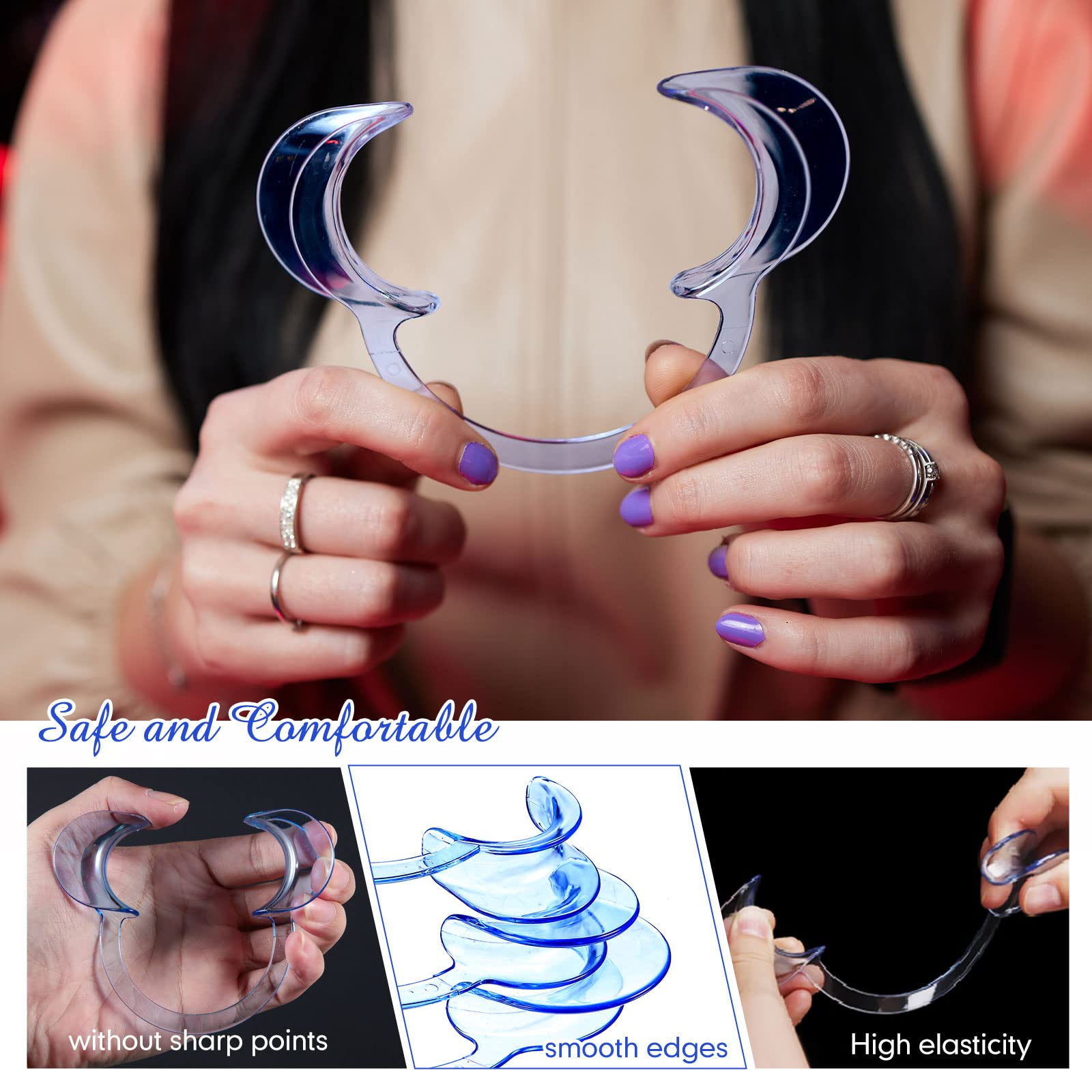 Newwiee 60 Pack Dental Cheek Lip Retractors - Blue C-Shaped Mouth Retractors with 3 Teeth Whitening Shade Guides for Dental Photography, Teeth Whitening & Cosmetic Dentistry Procedures