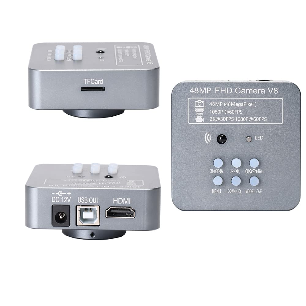 48MP 2K Full HD Digital Microscope Camera with USB & HDMI - Compatible with Windows 7/8/10 & Mac - Includes C-Mount 25mm/30mm/30.5mm Adapters & Software Calibration - Perfect for PCB Repair, Jewelry Inspection, Coin Collecting & Biological Research