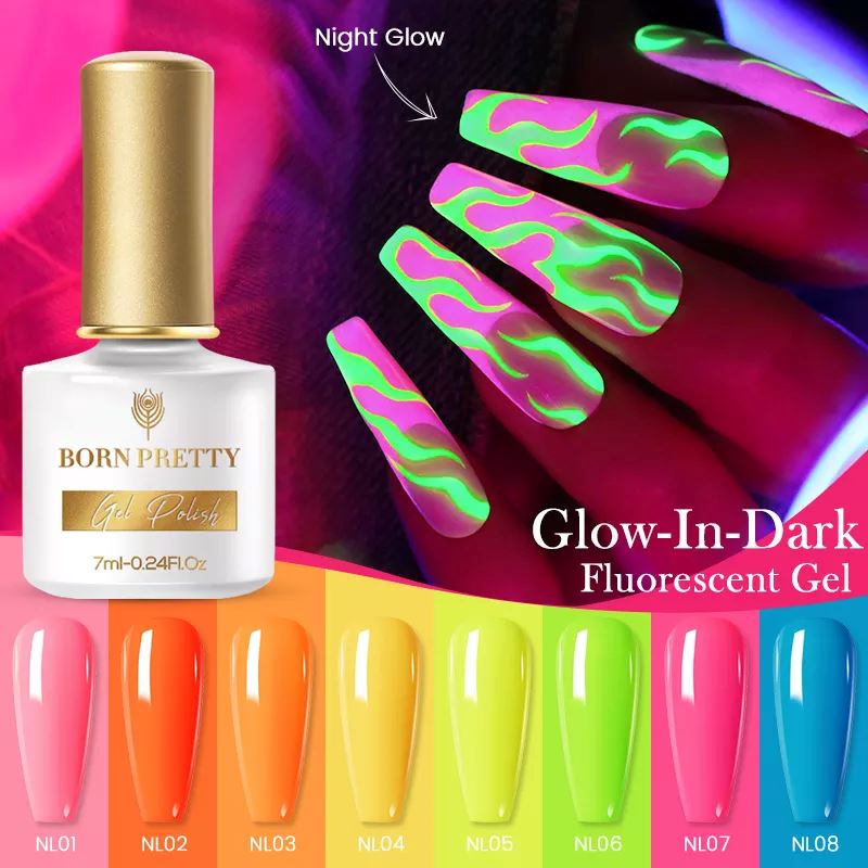 Glow in The Dark Nail Polish - Born Pretty Long-Lasting Fluorescent Gel Polish for UV/LED Lamps | Perfect for Night Parties, Halloween & Nail Art Designs