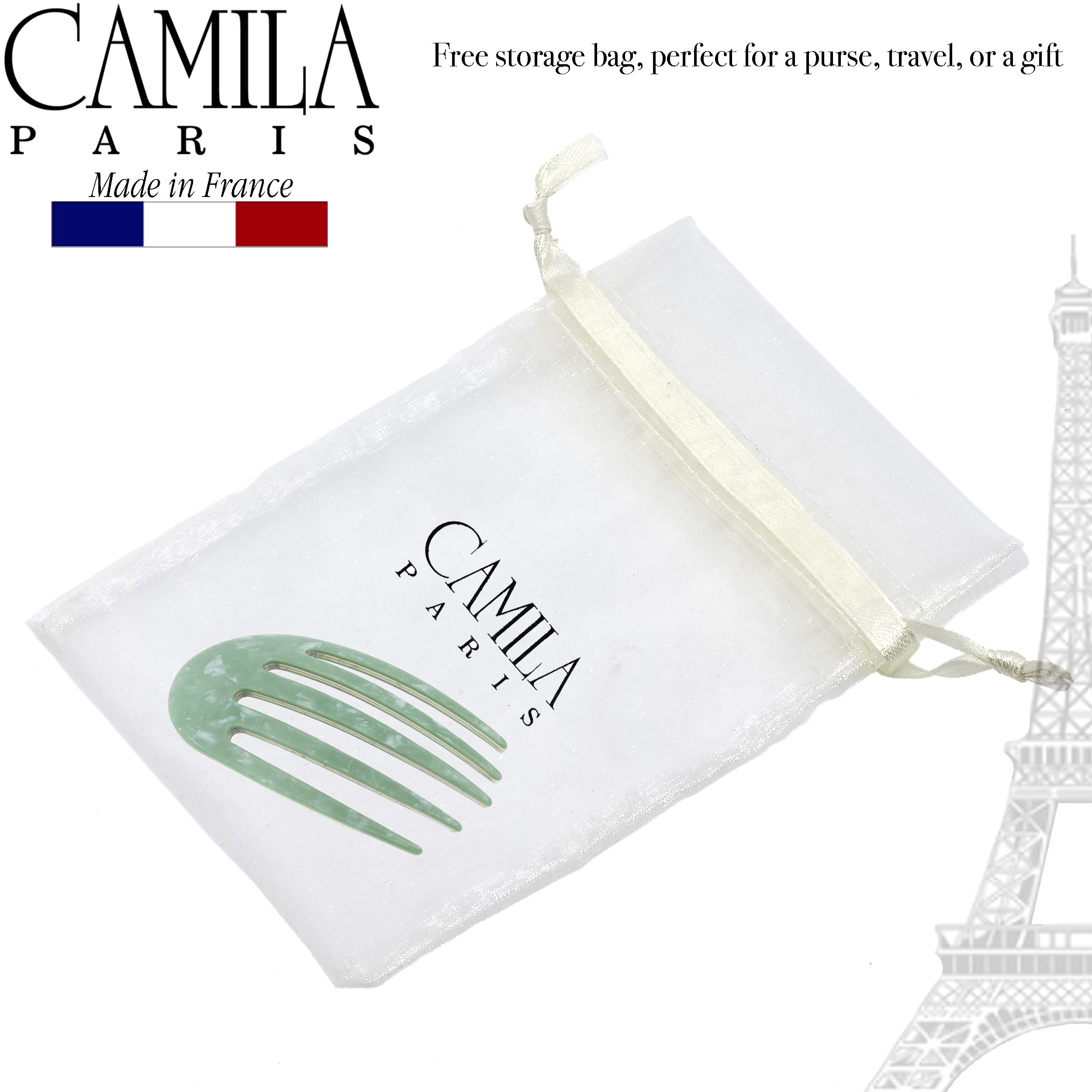 Camila Paris CP3411 French Hair Side Comb - Small Rounded Green Handmade Hair Clip for Women | Strong Hold No-Slip French Twist & Bun Styling | Perfect for Weddings, Prom & Formal Events | Made in France