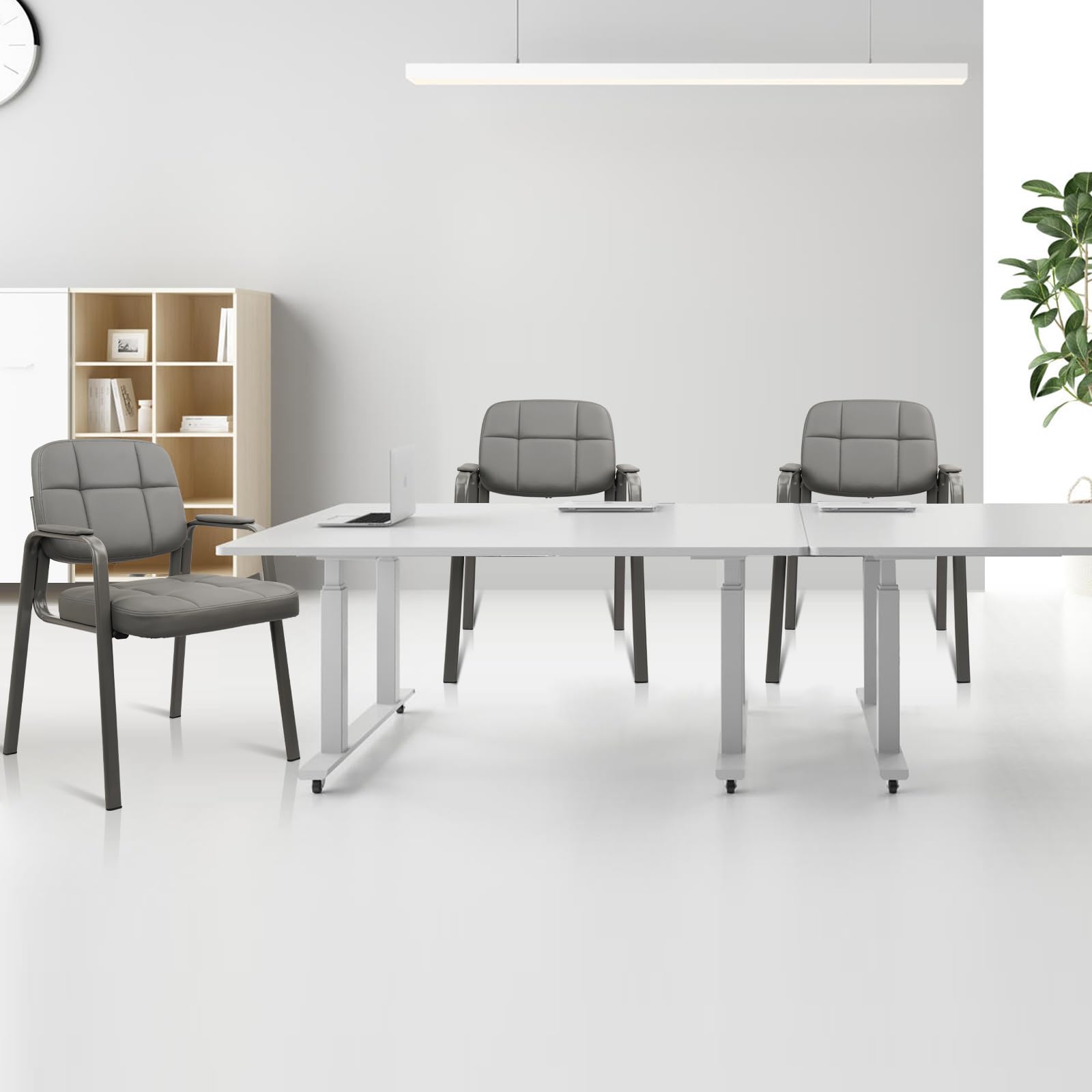 CLATINA Waiting Room Guest Chair - Bonded Leather Padded Armrest, Ergonomic Office Reception Chair for Conference Rooms & Lobby Areas (Grey, 1-Pack) - Perfect for Corporate Offices, Hospitals, and Hotel Waiting Areas