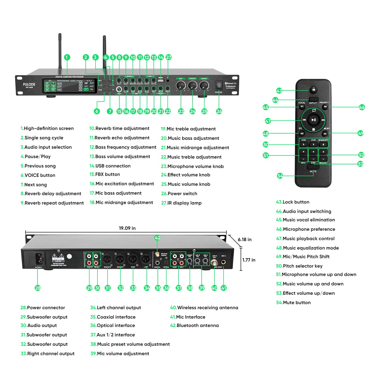 Professional AX-666 Karaoke Mixer System with Dual Wireless Mics, DSP Anti-Feedback, USB/MP3/Bluetooth - Perfect for Home KTV, Parties & Stage Performances