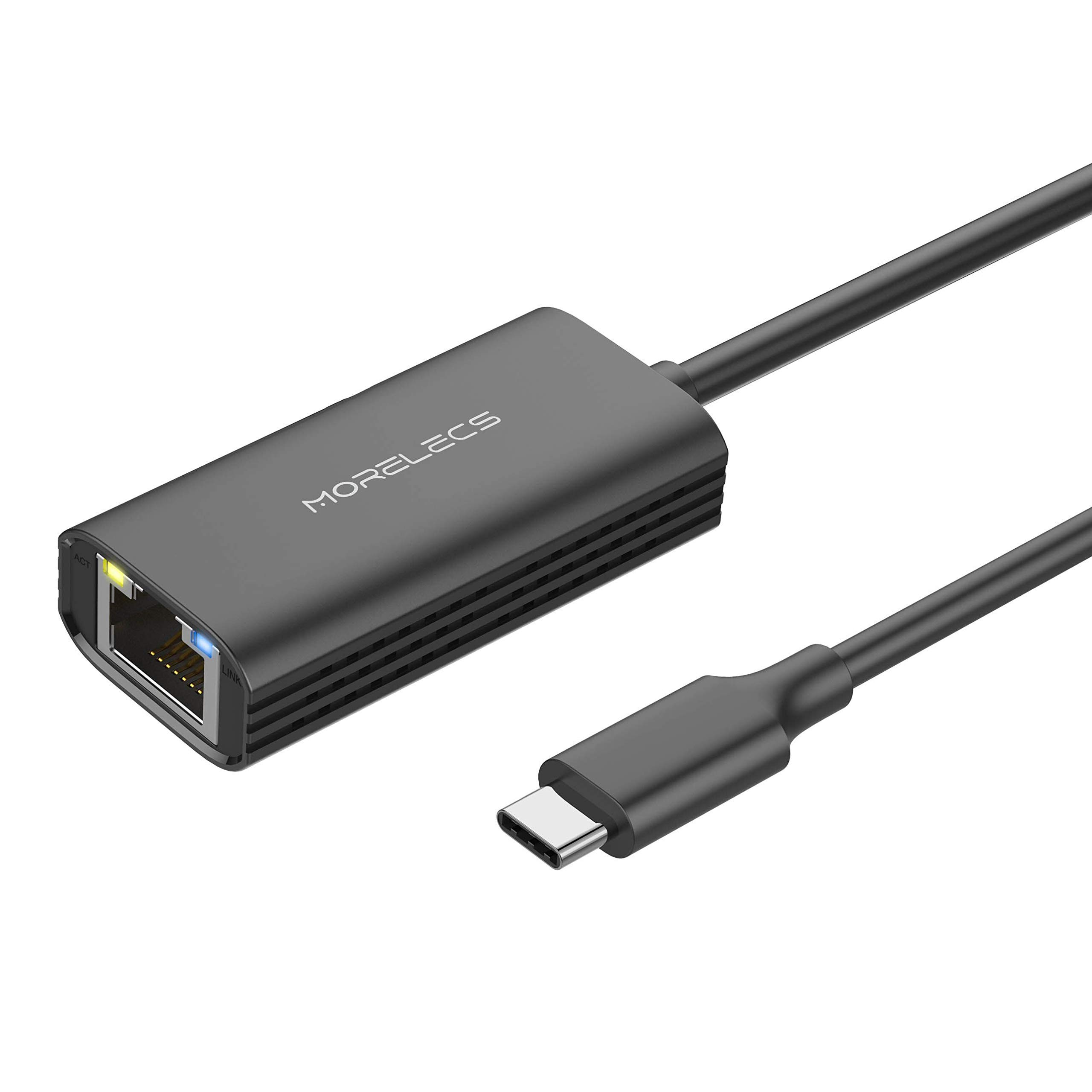 Morelecs USB C to Ethernet Adapter - Gigabit LAN Network Dongle for MacBook Pro/Air, Dell XPS, Surface Book 2, iPad Pro | Fast Wired Internet Connection for Work, Gaming & Streaming