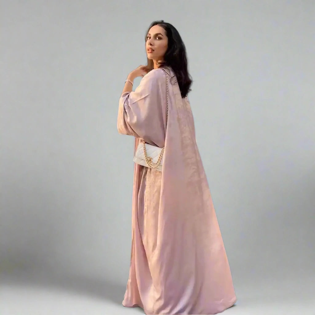 Elegant Muslim Women's Bronzing Cardigan Open Abaya Dress - Modest Islamic Fashion for Prayer, Mosque & Everyday Wear