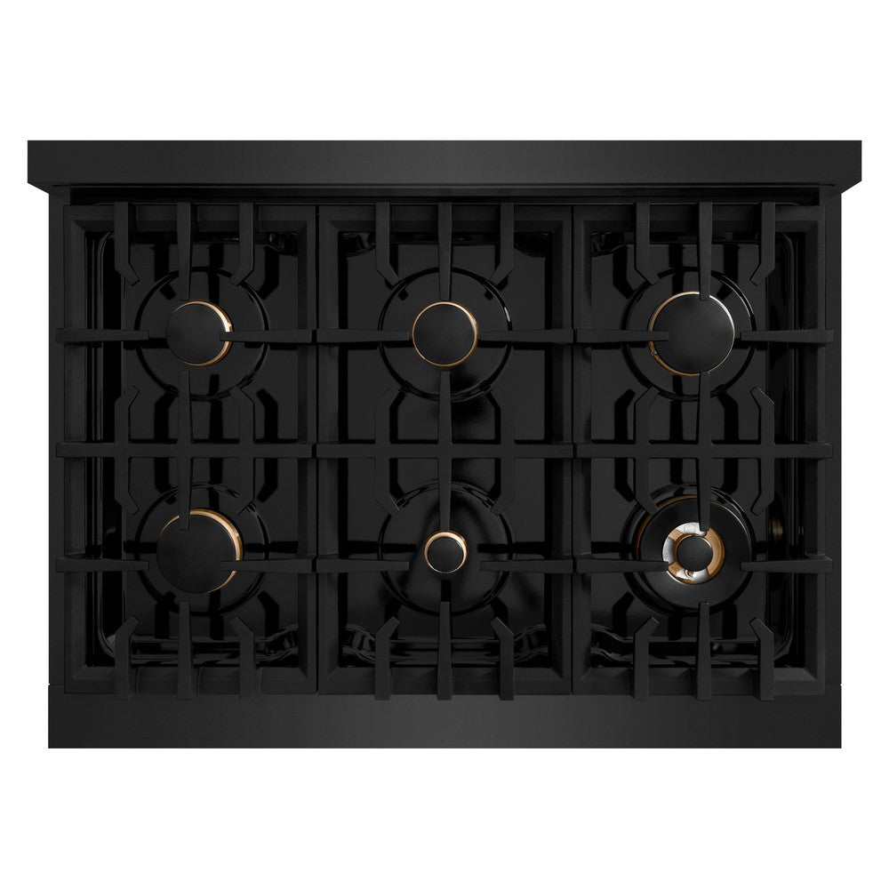 ZLINE Autograph Edition 36-Inch Dual Fuel Range - 5.2 cu.ft Capacity, 6-Burner Gas Cooktop & Electric Convection Oven - Black Stainless Steel with Champagne Bronze Accents (HDRBZ 36 CB) - Perfect for Gourmet Kitchens & Professional Home Chefs