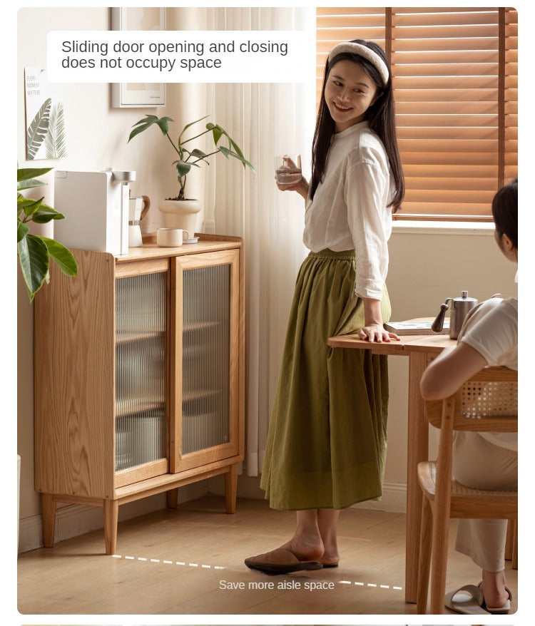 Solid Oak Wood Sideboard with Sliding Doors - Stylish Storage for Dining Room, Living Room, or Entryway