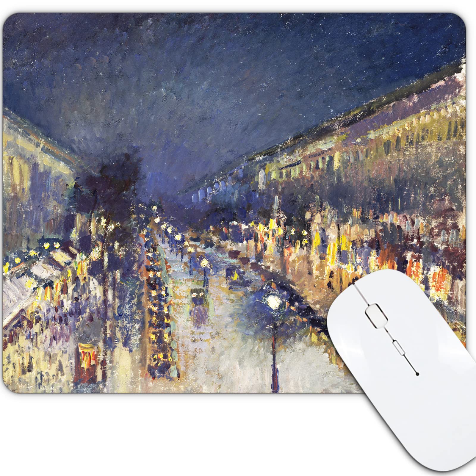 Artistic Mouse Pad - Gel Wrist Support for PC, Laptop & Computer - Non-Slip Rubber Base with Waterproof Smooth Surface (Boulevard Montmartre at Night by Camille Pissarro) - Perfect for Office, Gaming & Home Workspaces