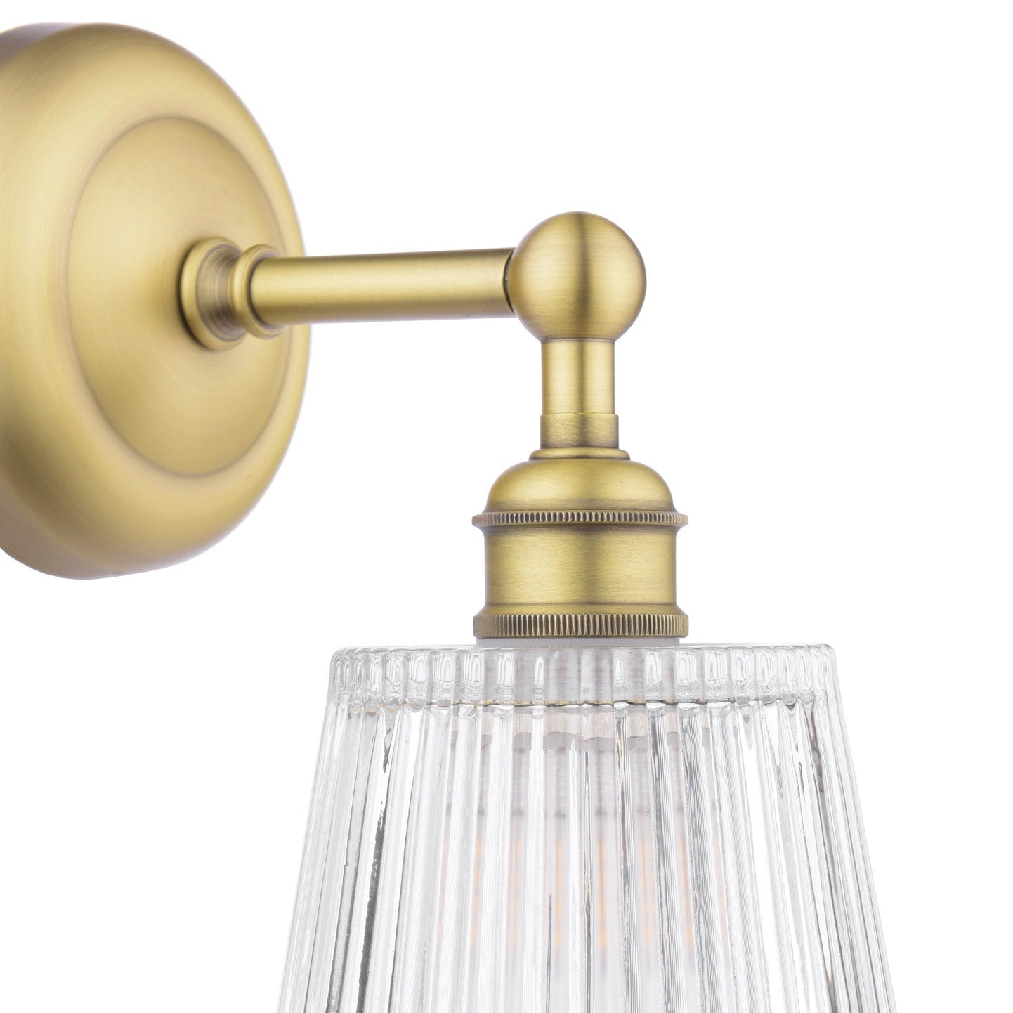 Callaghan Wall Light - Polished Nickel & Antique Brass Finish with Ribbed Glass Shade, IP44 Rated, G9 Bulb Compatible - Perfect for Bedroom, Hallway, and Staircase Lighting