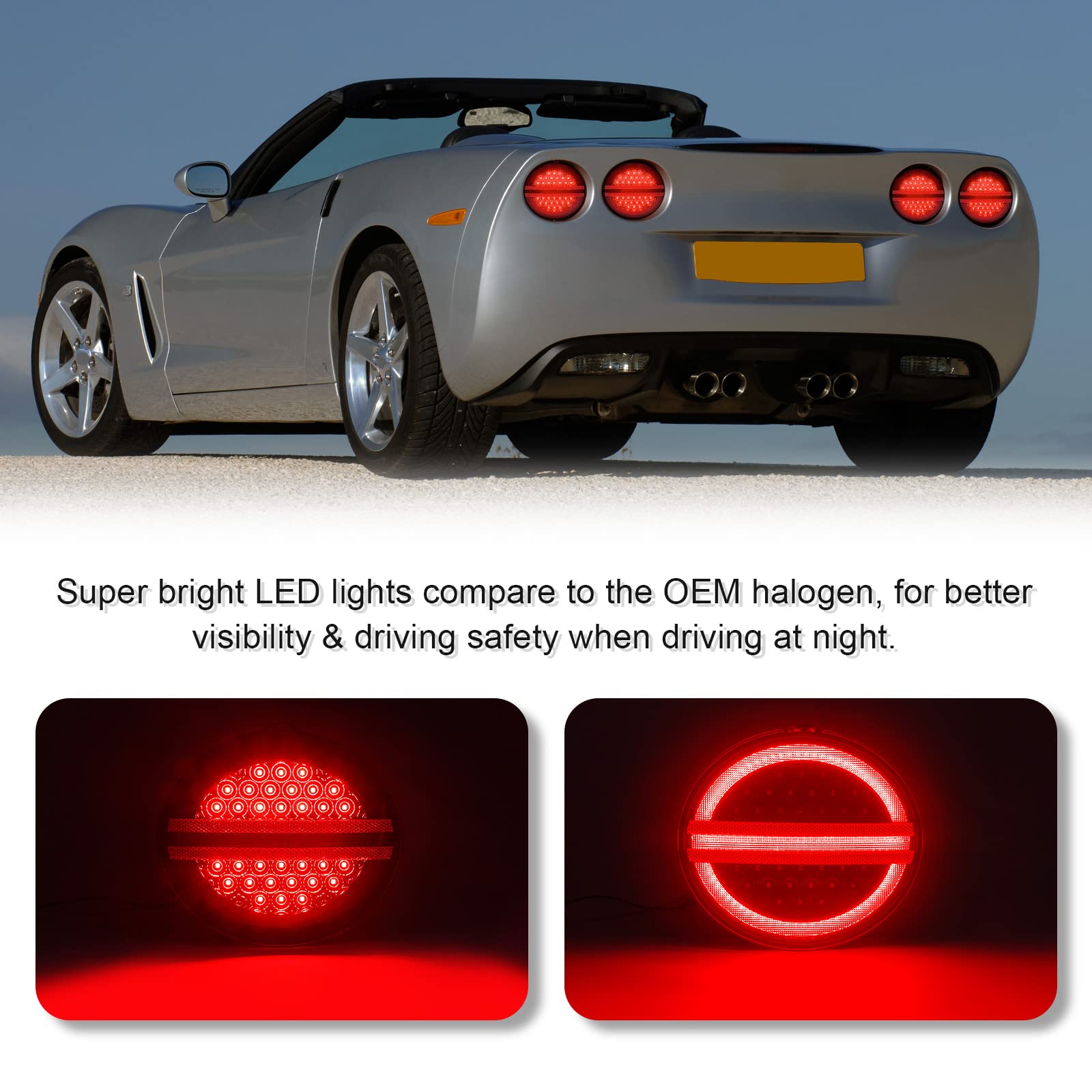 LED Halo Tail Lights for C6 Corvette 2005-2013 - Red Rear Brake Turn Signal Lamps with Halo Ring - Upgrade for Enhanced Visibility & Style (Perfect for Night Driving & Car Shows)