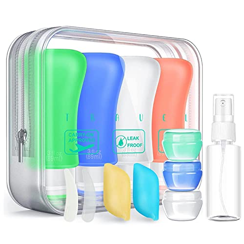 14-Pack Leak-Proof Silicone Travel Bottles Set for Toiletries & Conditioners | BPA-Free Squeezable Containers | TSA Approved Travel Accessories | Perfect for Airplane, Gym, Camping & Vacation (Green)