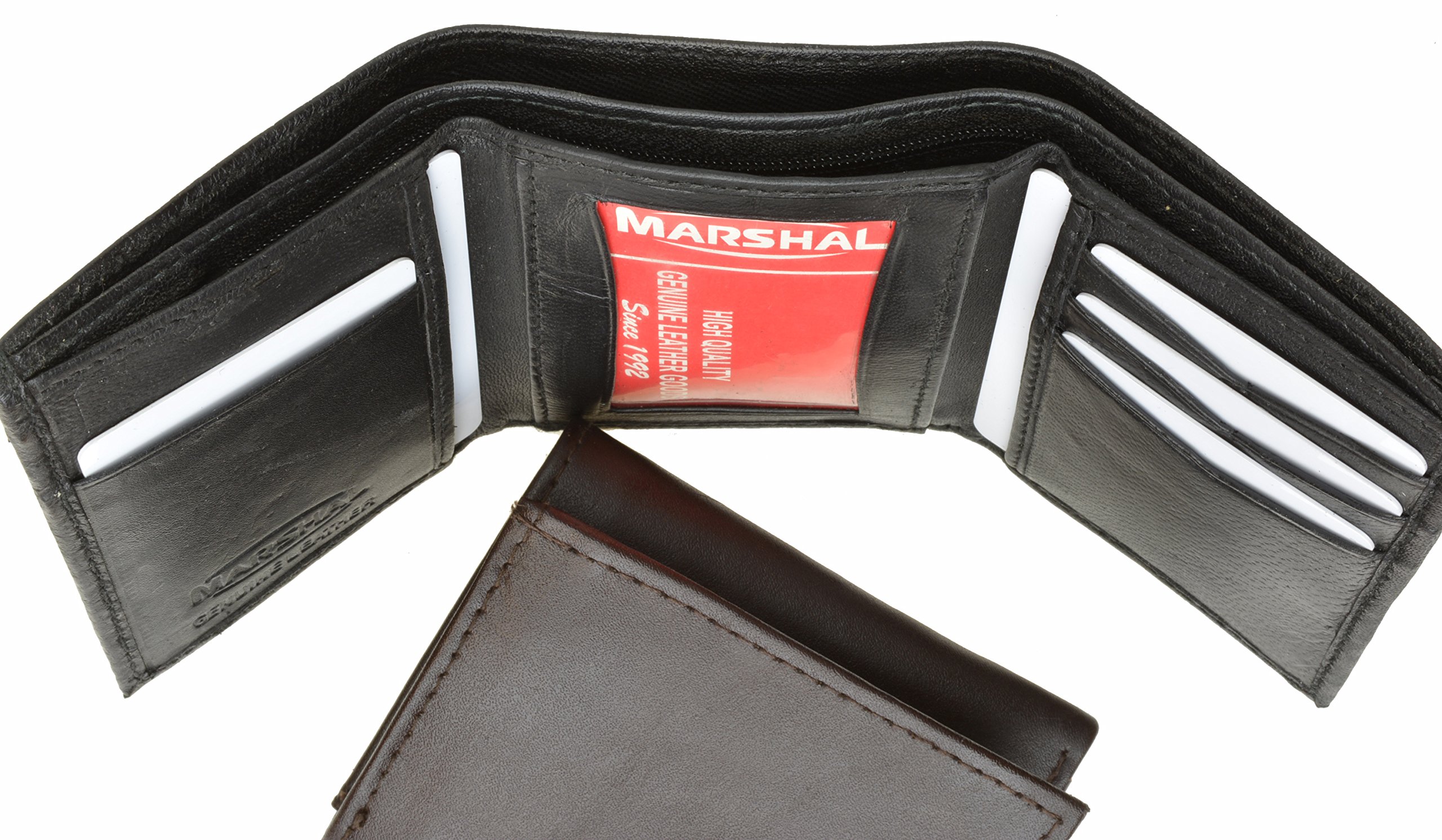 Premium MARSHAL Men's Genuine Leather Trifold Wallet - Black #5155 | Slim RFID Blocking Design for Everyday Carry & Travel