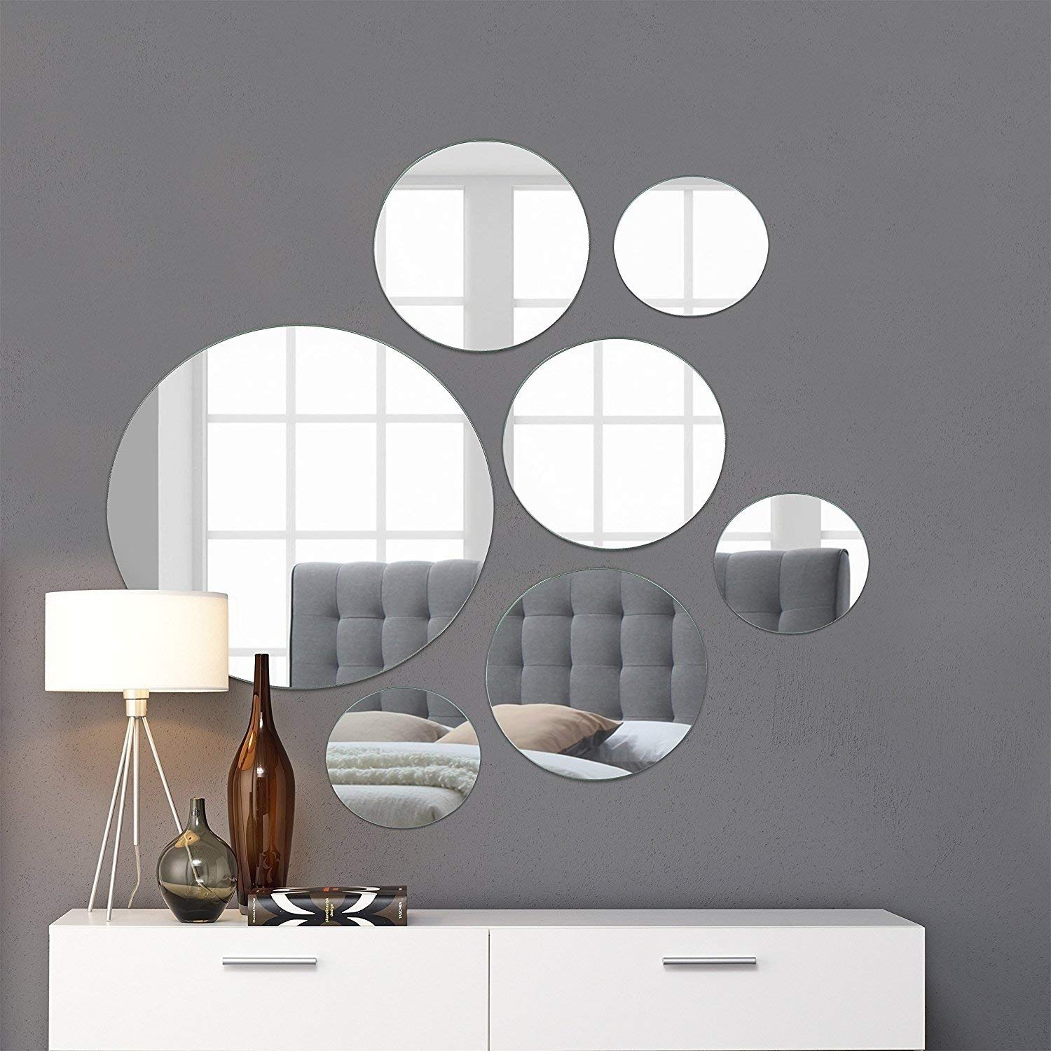 Light in the Dark Round Wall Mirrors Set of 7 - 10 Inch & 7 Inch & 4 Inch Glass Mirrors for Home Decor, Living Room, Bedroom, Bathroom - Perfect for Vanity, Entryway & Wall Art Display