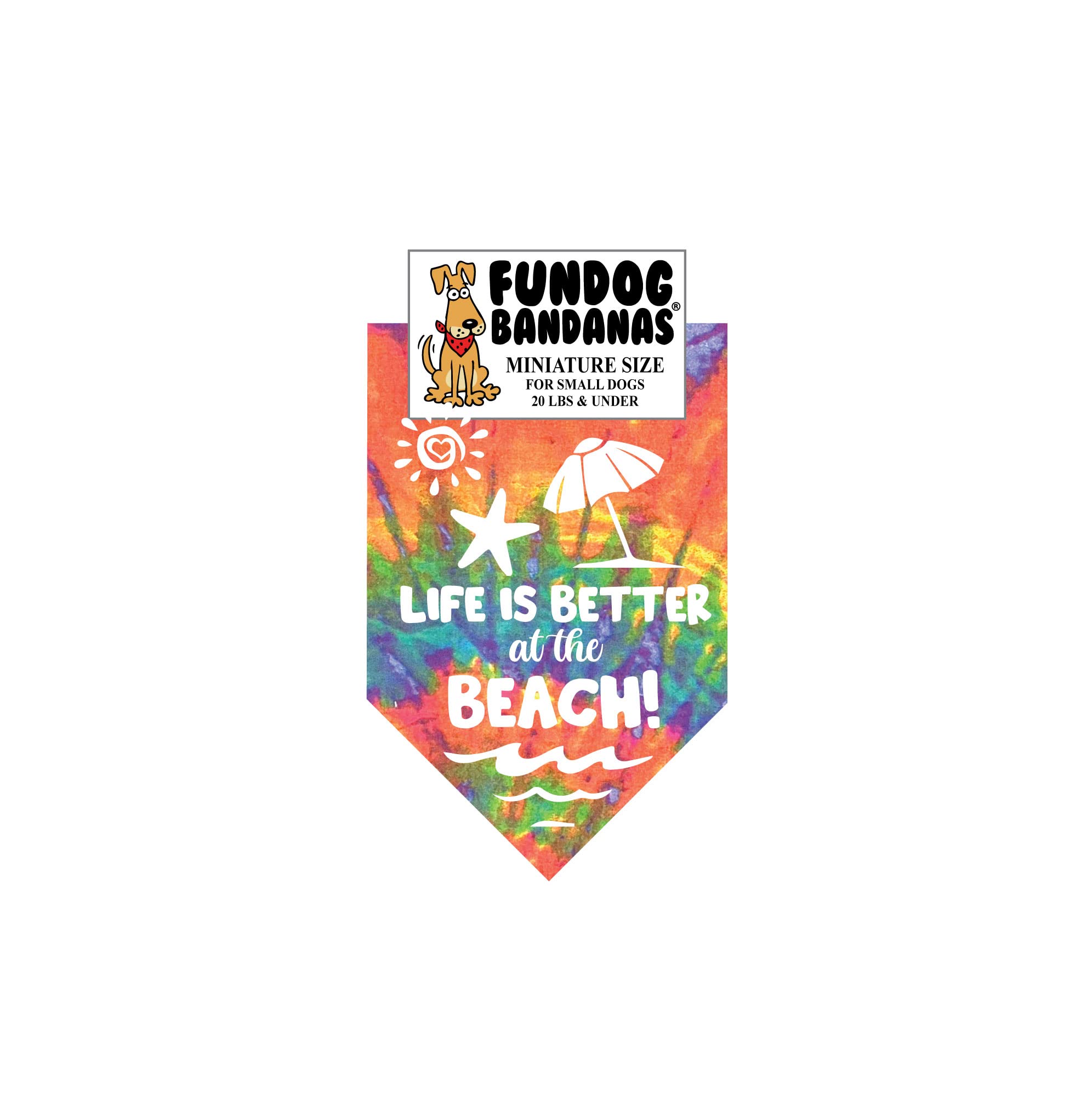 Life is Better at The Beach Dog Bandana - Mini Tie-Dye Bandana for Small Dogs Under 20 lbs - Perfect for Beach Trips, Summer Outings & Pet Photos