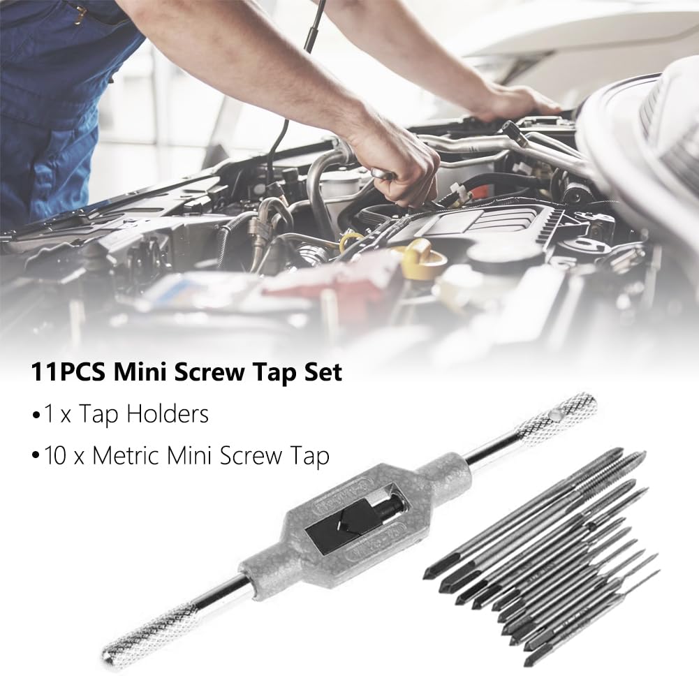 11PCS Mini Screw Tap Set - HSS Metric Thread Machine Taps Kit with Adjustable Wrench | Precision Hand Threading Tools for Watch & Clock Repair, Jewelry Making & DIY Metalworking Projects