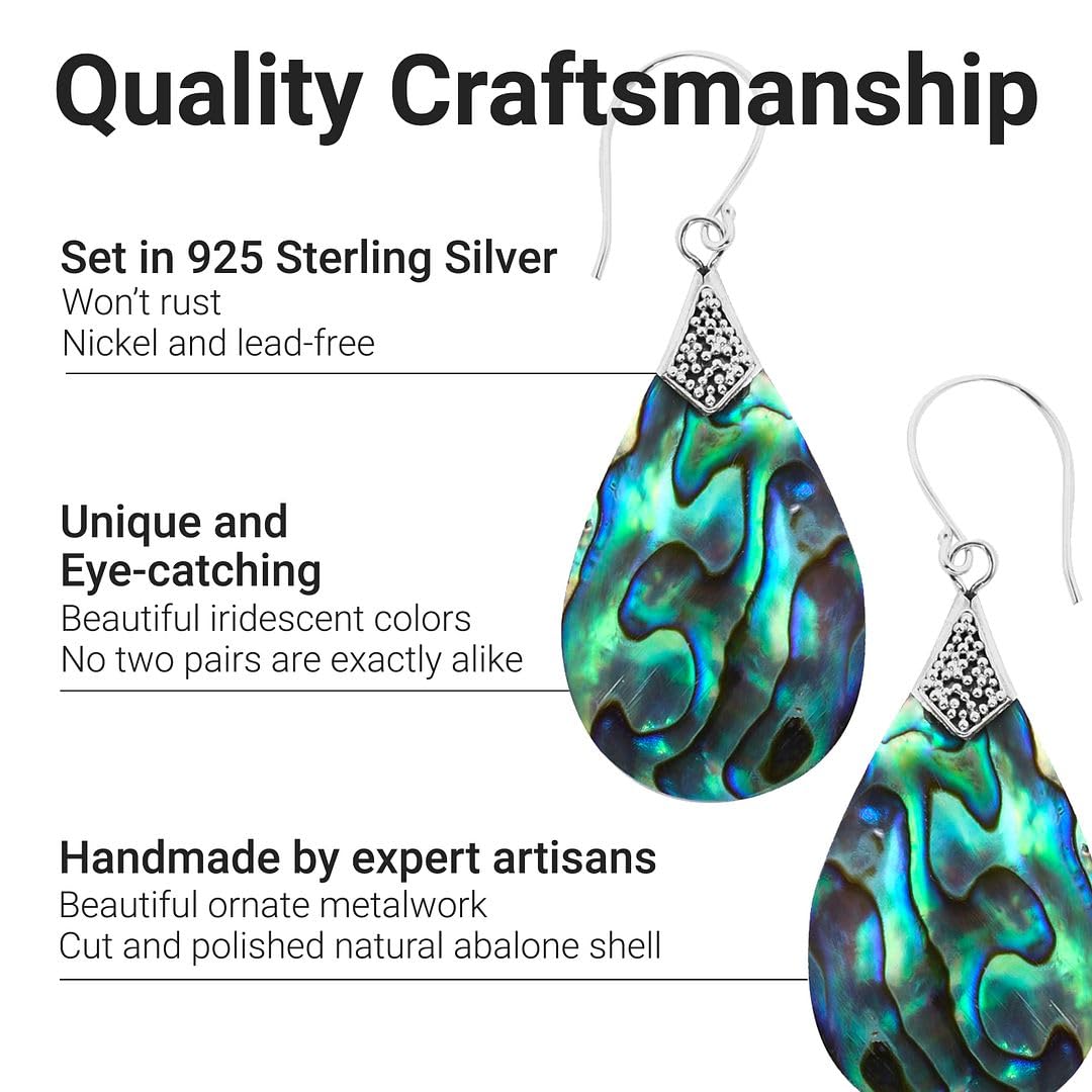 925 Sterling Silver Abalone Shell Dangle Earrings for Women – Stylish Beach Jewelry, Unique Birthday Gift – Perfect for Summer Outfits, Vacations & Special Occasions