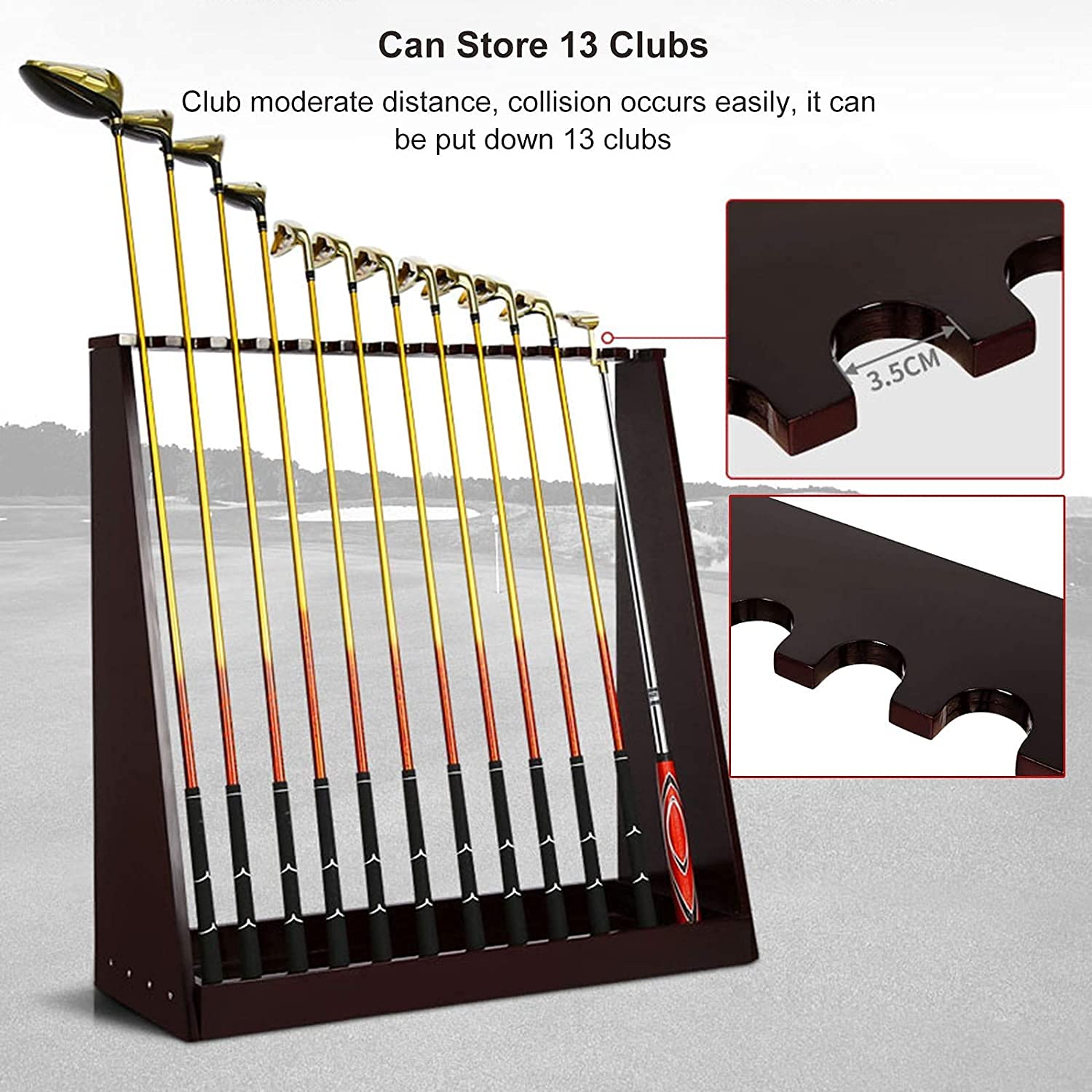 13 Hole Wooden Golf Club Floor Stand - Solid Wood Golf Putter & Cue Storage Rack for Garage Organization | Perfect for Golf Equipment Storage & Home Garage Display