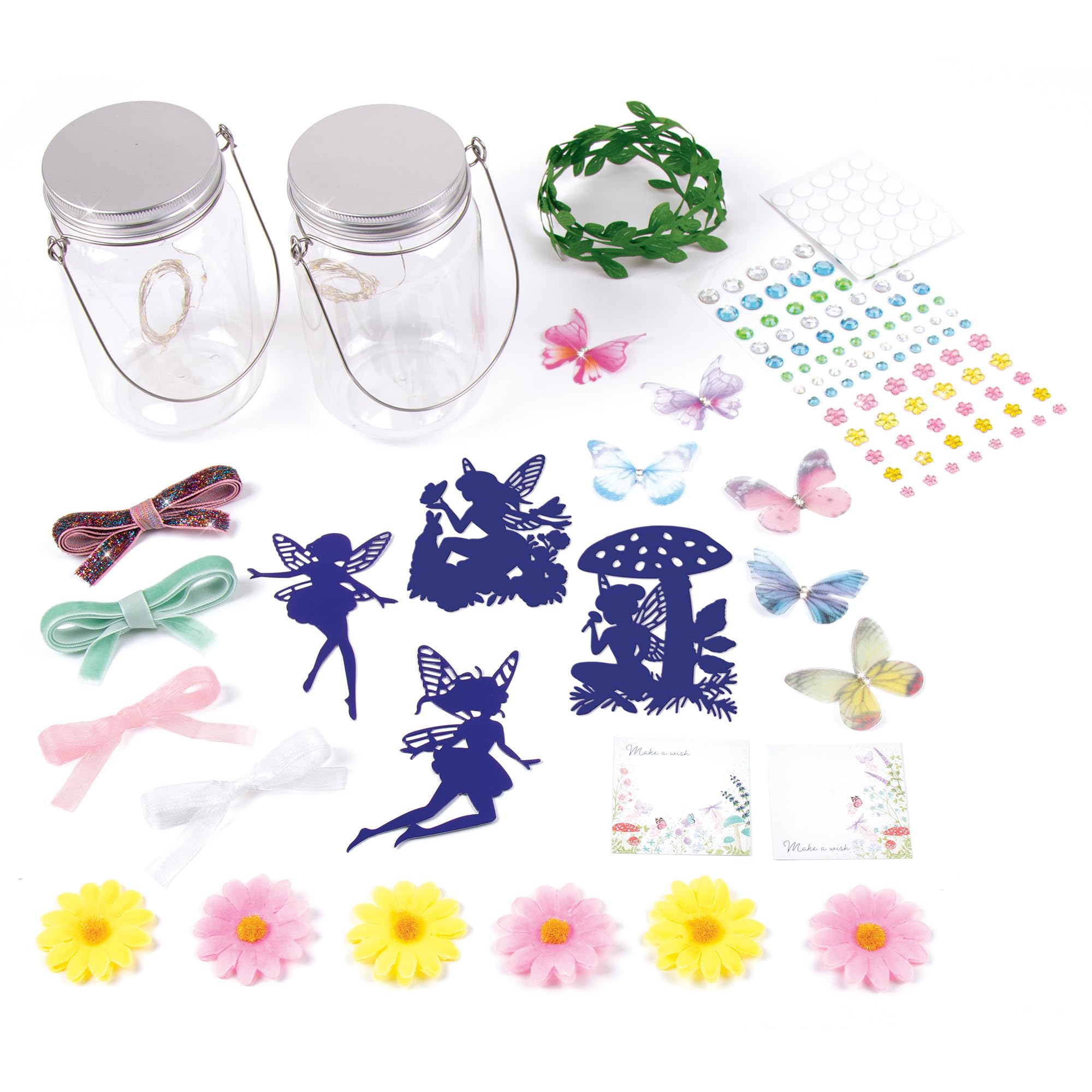 Make It Real 3C4G: Fairy Garden DIY Wish Light Kit - Create 2 Enchanted Glowing Jars with 4 Custom Fairy Silhouettes, LED Lights for Tweens & Kids Ages 8+ | Perfect for Bedroom Decor, Gift Ideas, and Magical Playtime