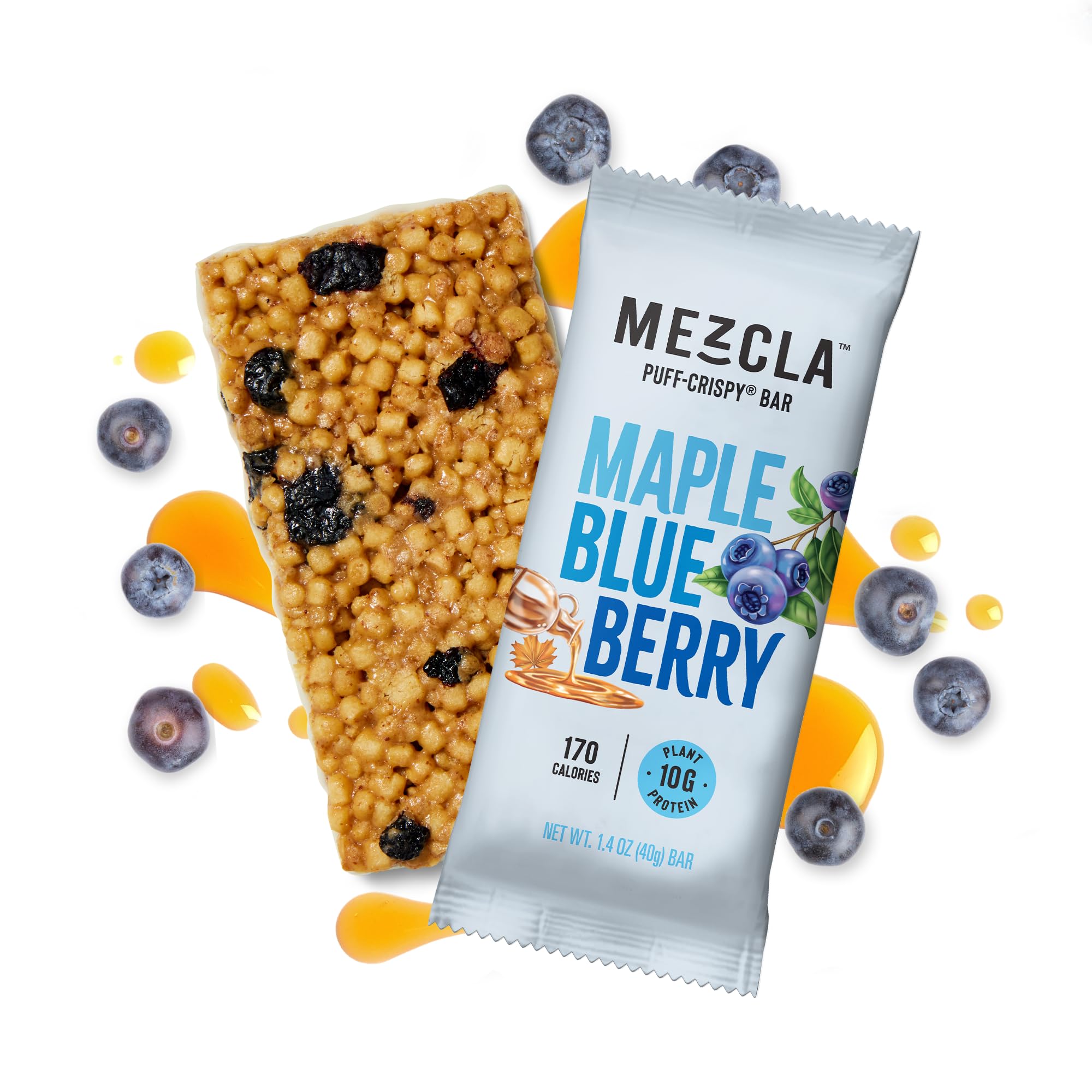 Mezcla Puff-Crispy Protein Bar - Maple Blueberry Flavor | Vegan, Gluten-Free, Plant-Based Protein Snack | Perfect for Post-Workout Recovery, Healthy Breakfast & On-the-Go Energy Boost