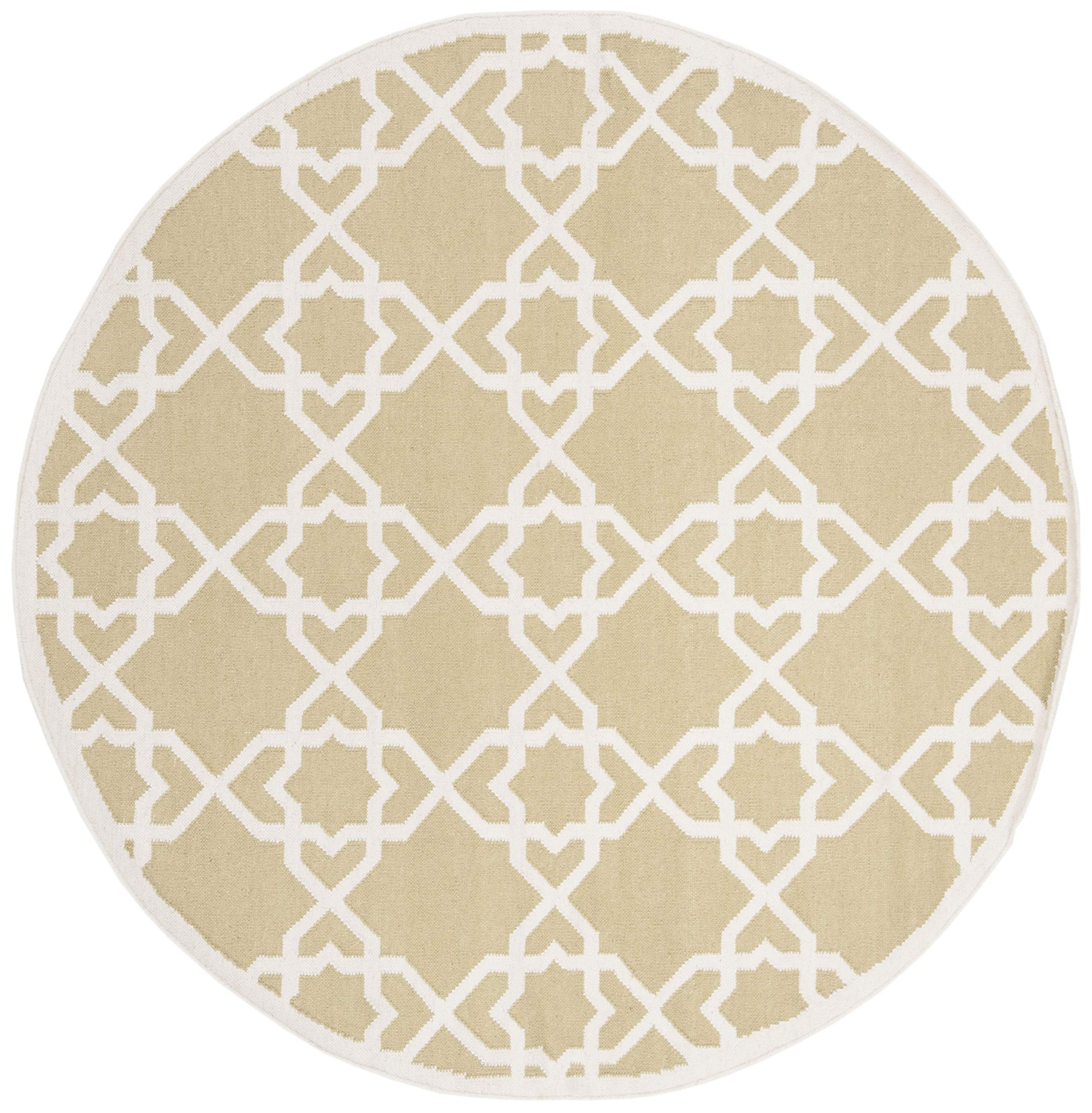 SAFAVIEH Dhurries Collection 6-Foot Round Olive & Ivory Wool Area Rug - Handmade Flatweave Premium Rug for Living Room, Bedroom, or Dining Room Decor