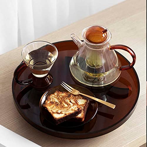 12 Inch Round Acrylic Decorative Tray with Stand - Modern Vanity Tray & Serving Tray for Ottoman, Coffee Table, Kitchen & Bathroom - Brown | Perfect for Home Decor, Jewelry Organizer & Entertaining Guests