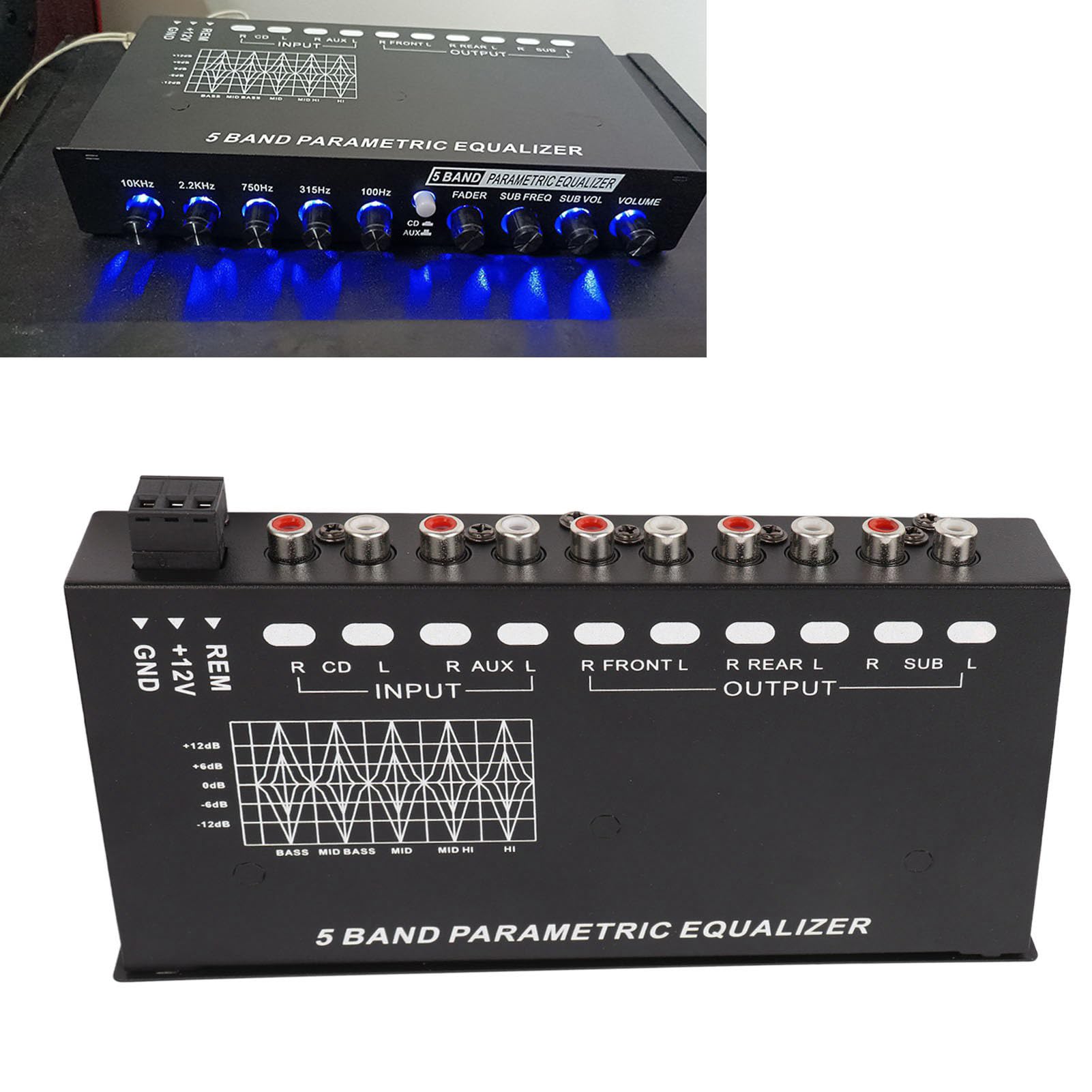 5-Band EQ Car Audio Amplifier - Adjustable Bass Treble Midrange Control for Enhanced Sound | Perfect for Car Stereo Upgrades & Custom Audio Systems