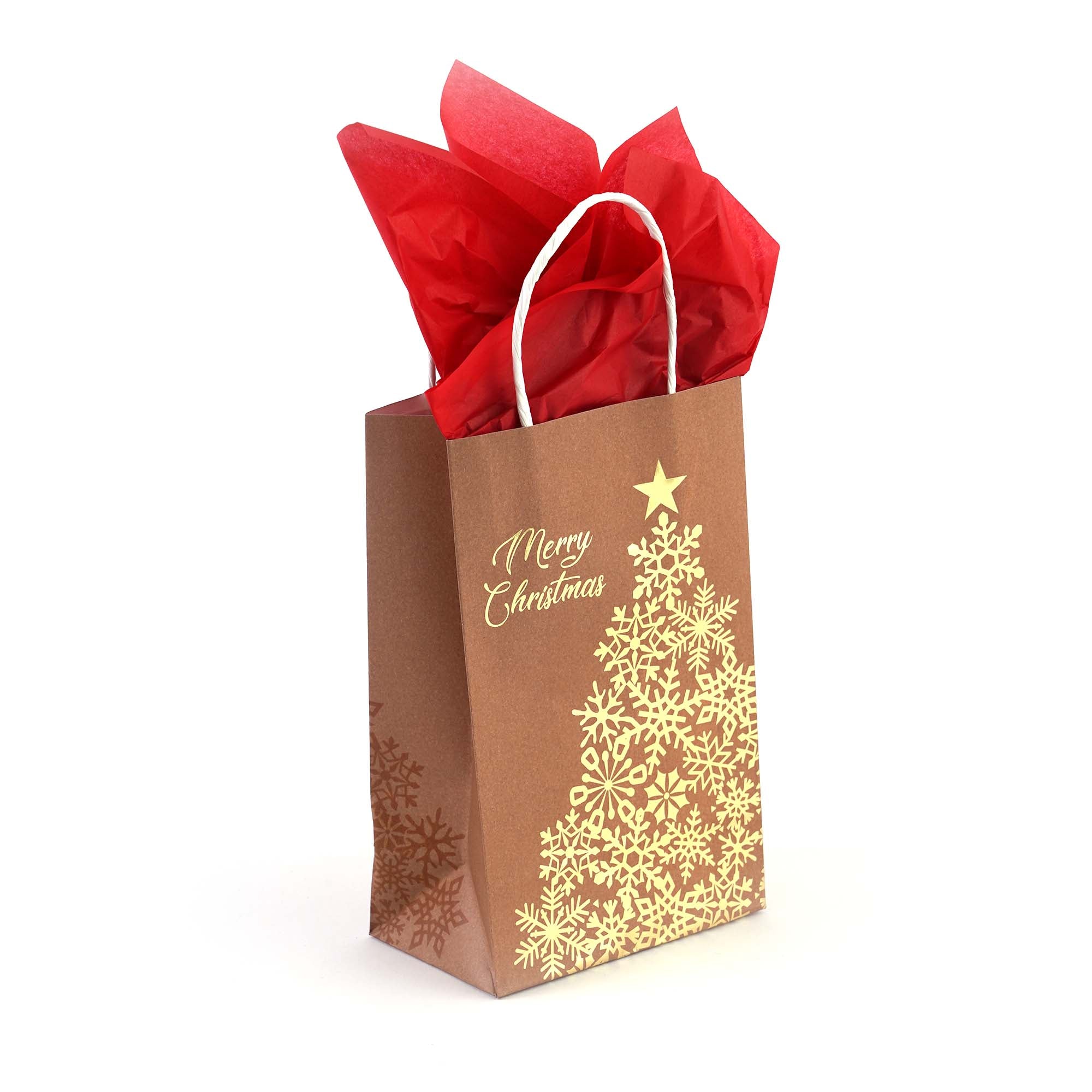 8-Pack Red & Gold Christmas Kraft Gift Bags - 3 Festive Designs (Narrow Medium Size) for Holiday Presents, Party Favors & Stocking Stuffers